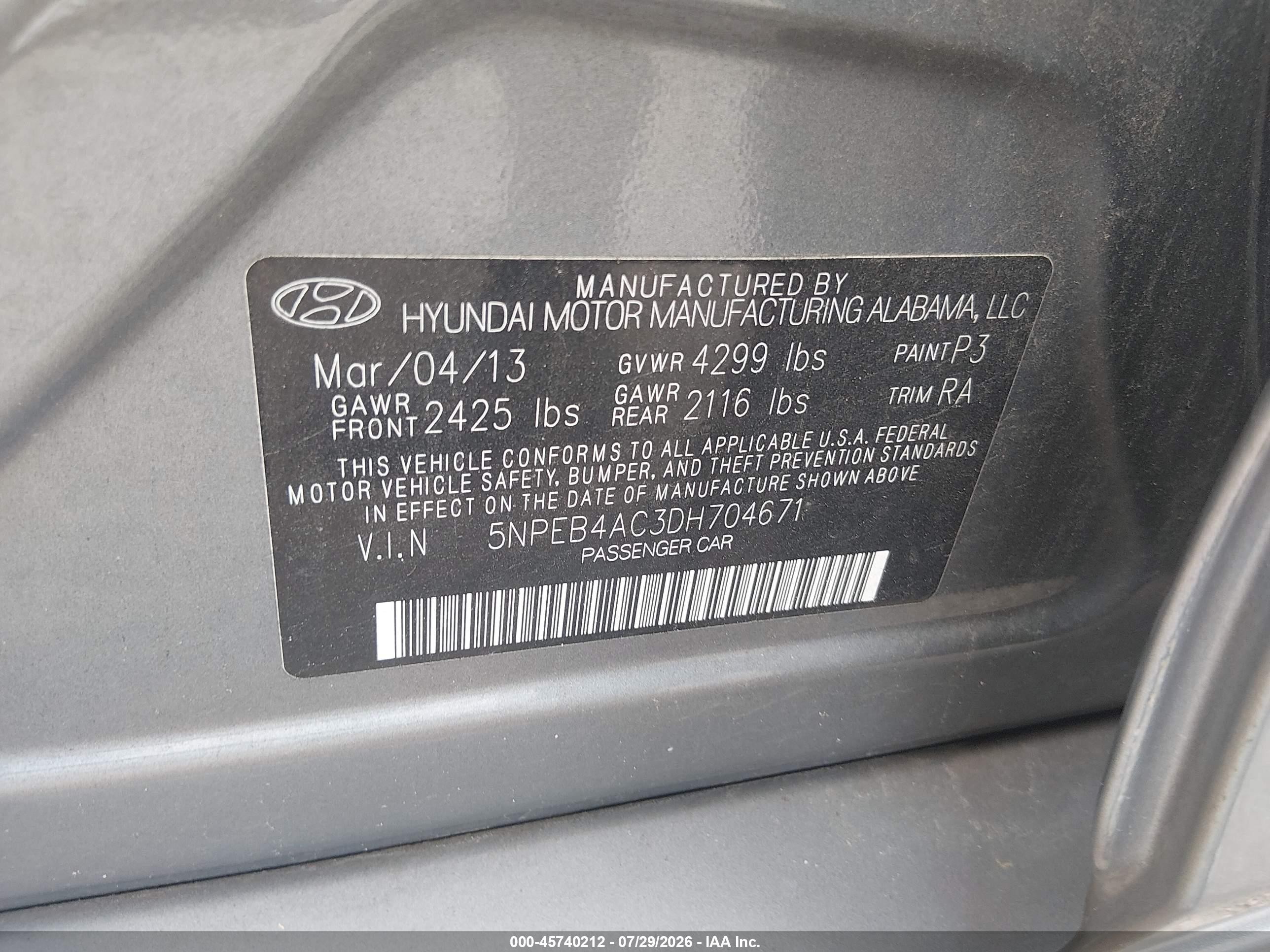 2013 Hyundai Sonata Gls Gray vin: 5NPEB4AC3DH704671