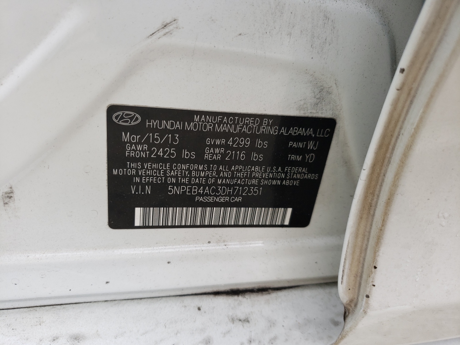 2013 Hyundai Sonata Gls White vin: 5NPEB4AC3DH712351