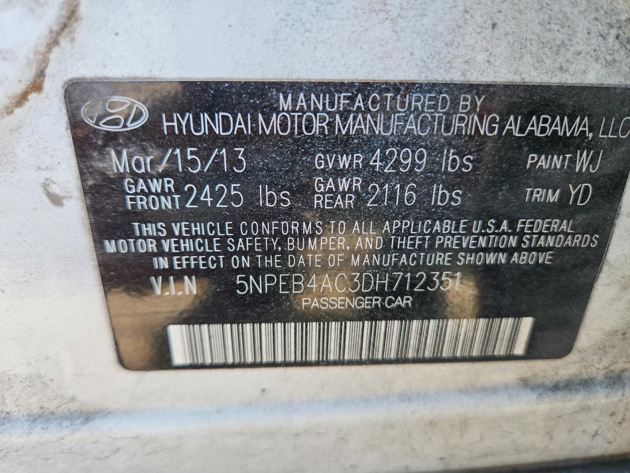 2013 Hyundai Sonata Gls White vin: 5NPEB4AC3DH712351