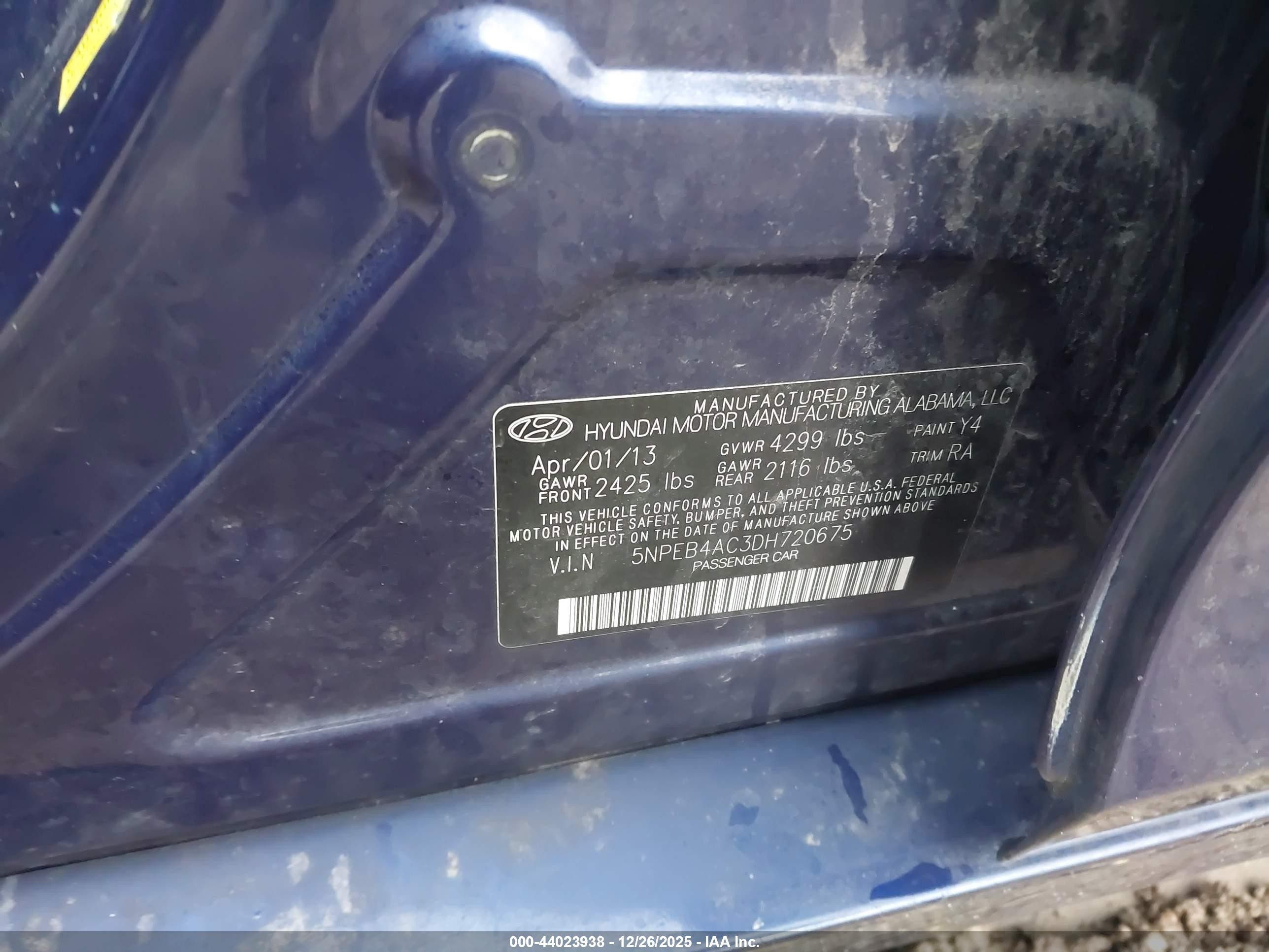 2013 Hyundai Sonata Gls Blue vin: 5NPEB4AC3DH720675