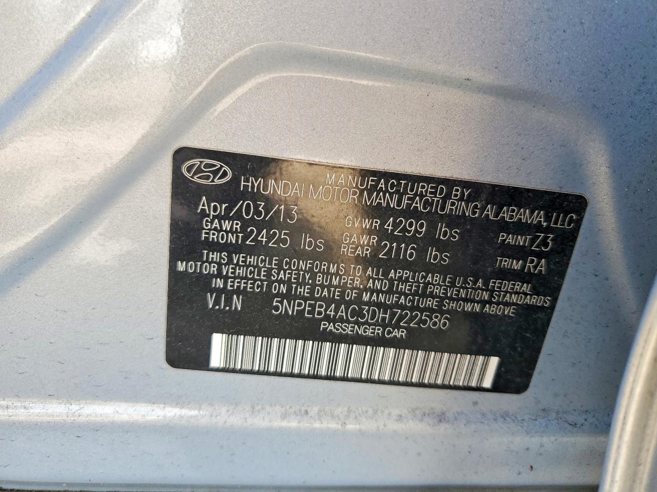 2013 Hyundai Sonata Gls Серый vin: 5NPEB4AC3DH722586