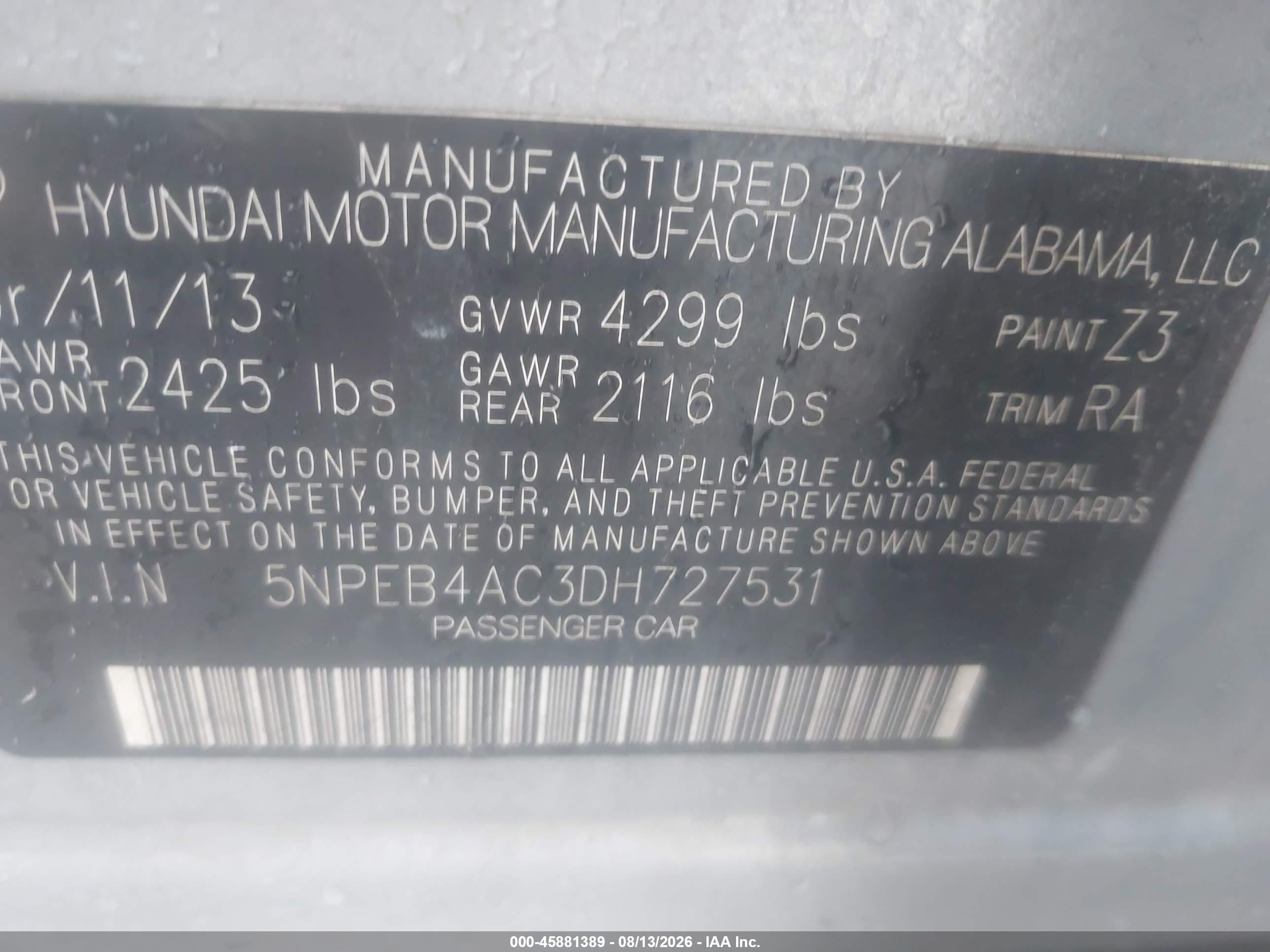 2013 Hyundai Sonata Gls Blue vin: 5NPEB4AC3DH727531