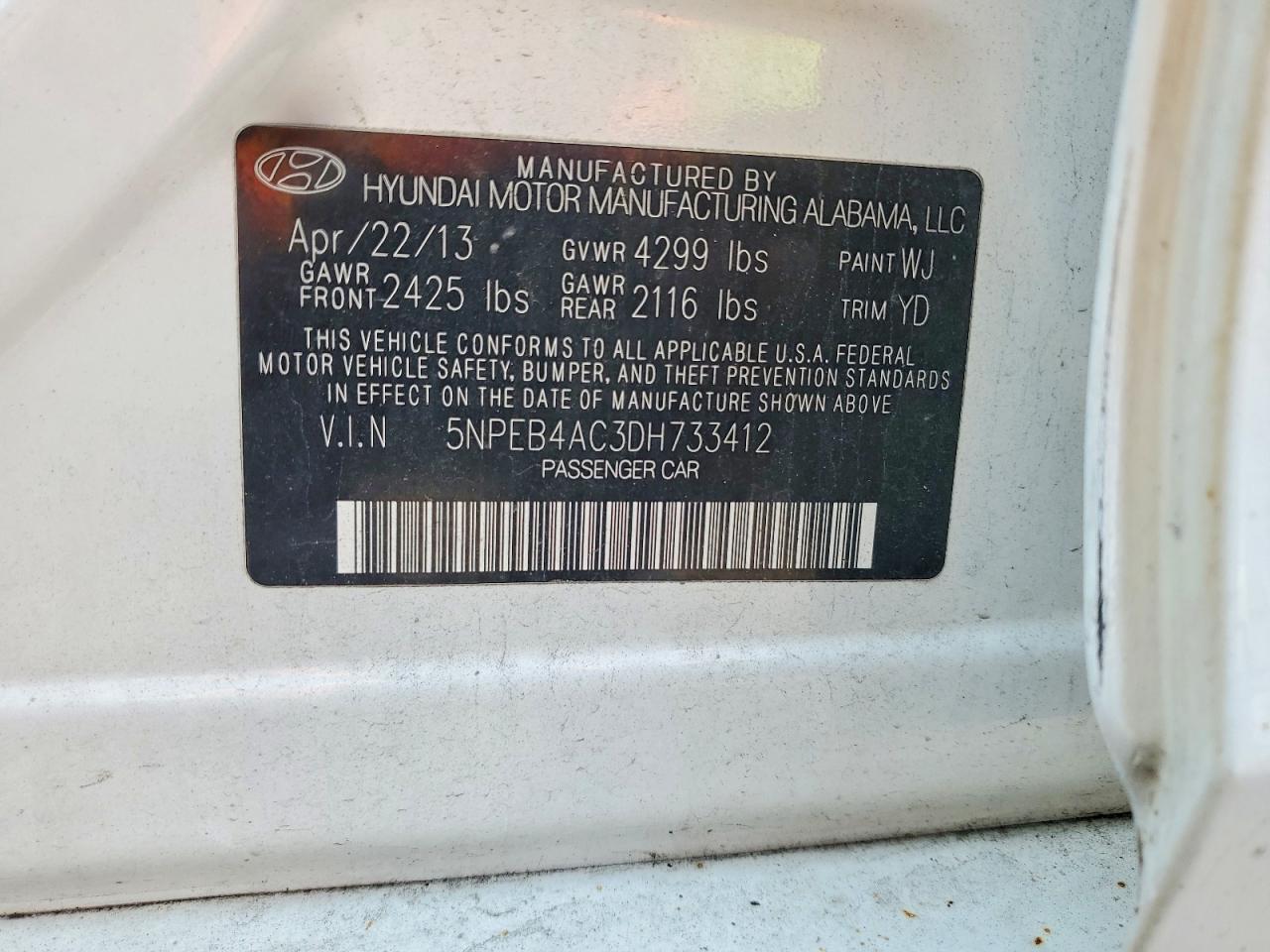 2013 Hyundai Sonata Gls White vin: 5NPEB4AC3DH733412