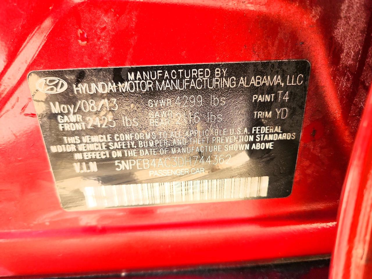 2013 Hyundai Sonata Gls Red vin: 5NPEB4AC3DH744362