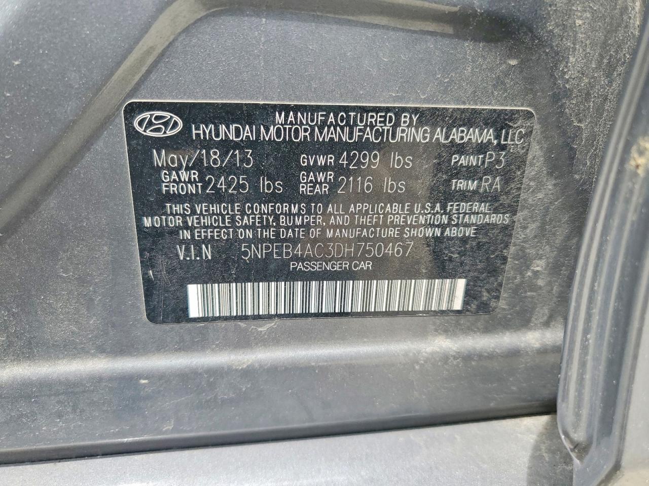 2013 Hyundai Sonata Gls Gray vin: 5NPEB4AC3DH750467