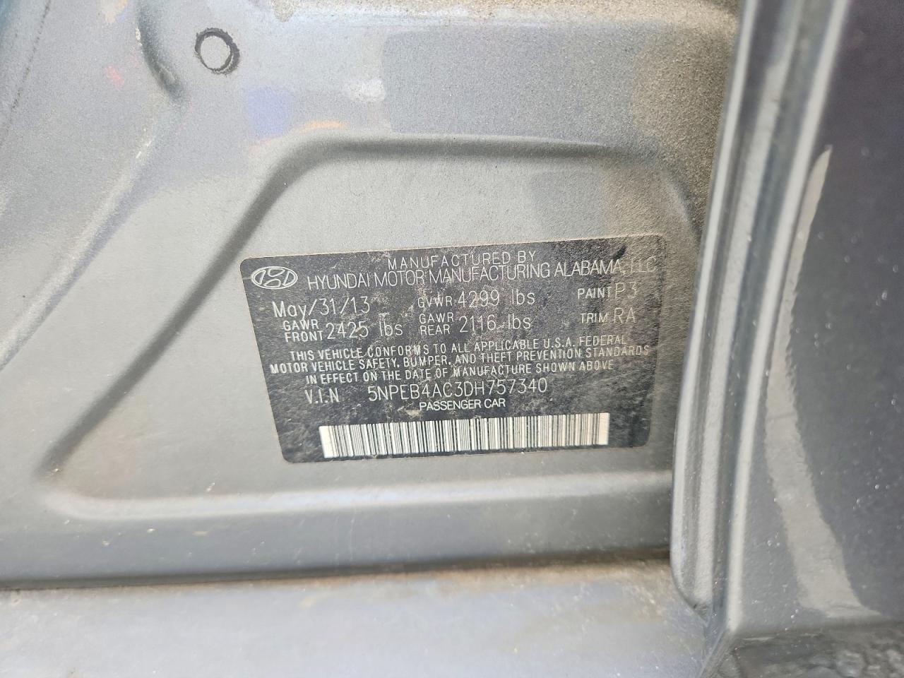 2013 Hyundai Sonata Gls Gray vin: 5NPEB4AC3DH757340