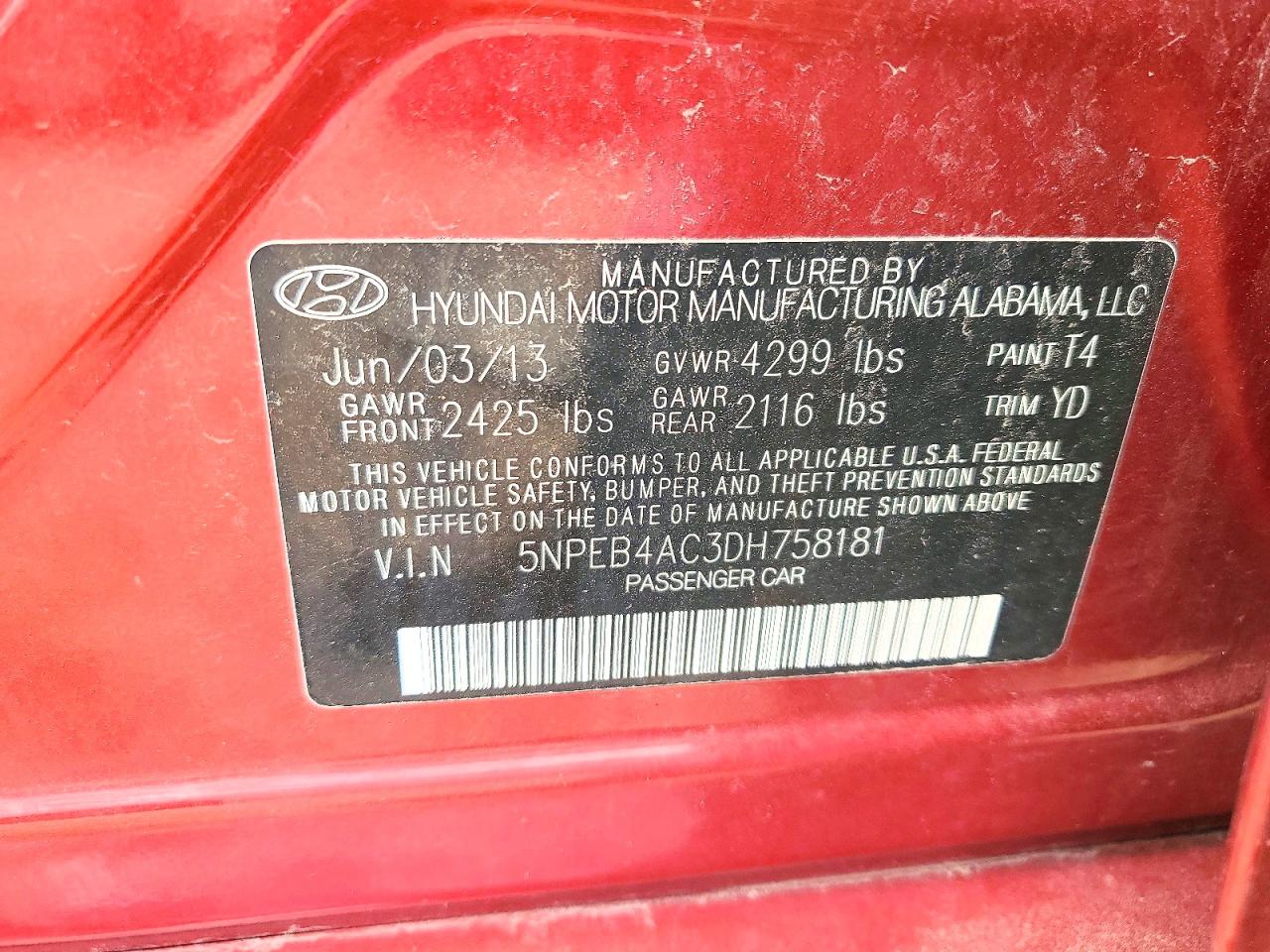 2013 Hyundai Sonata Gls Red vin: 5NPEB4AC3DH758181