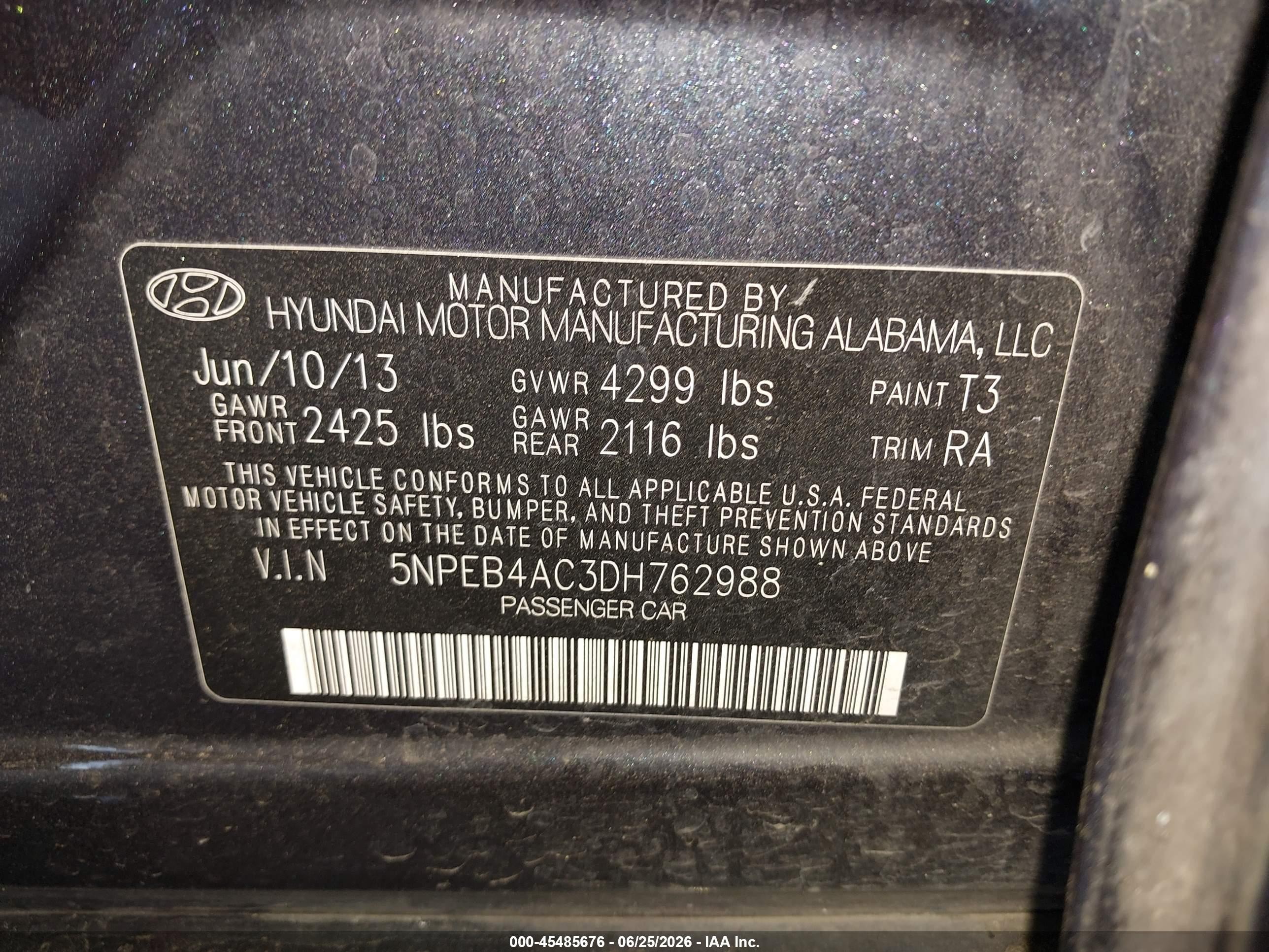 2013 Hyundai Sonata Gls Dark Blue vin: 5NPEB4AC3DH762988
