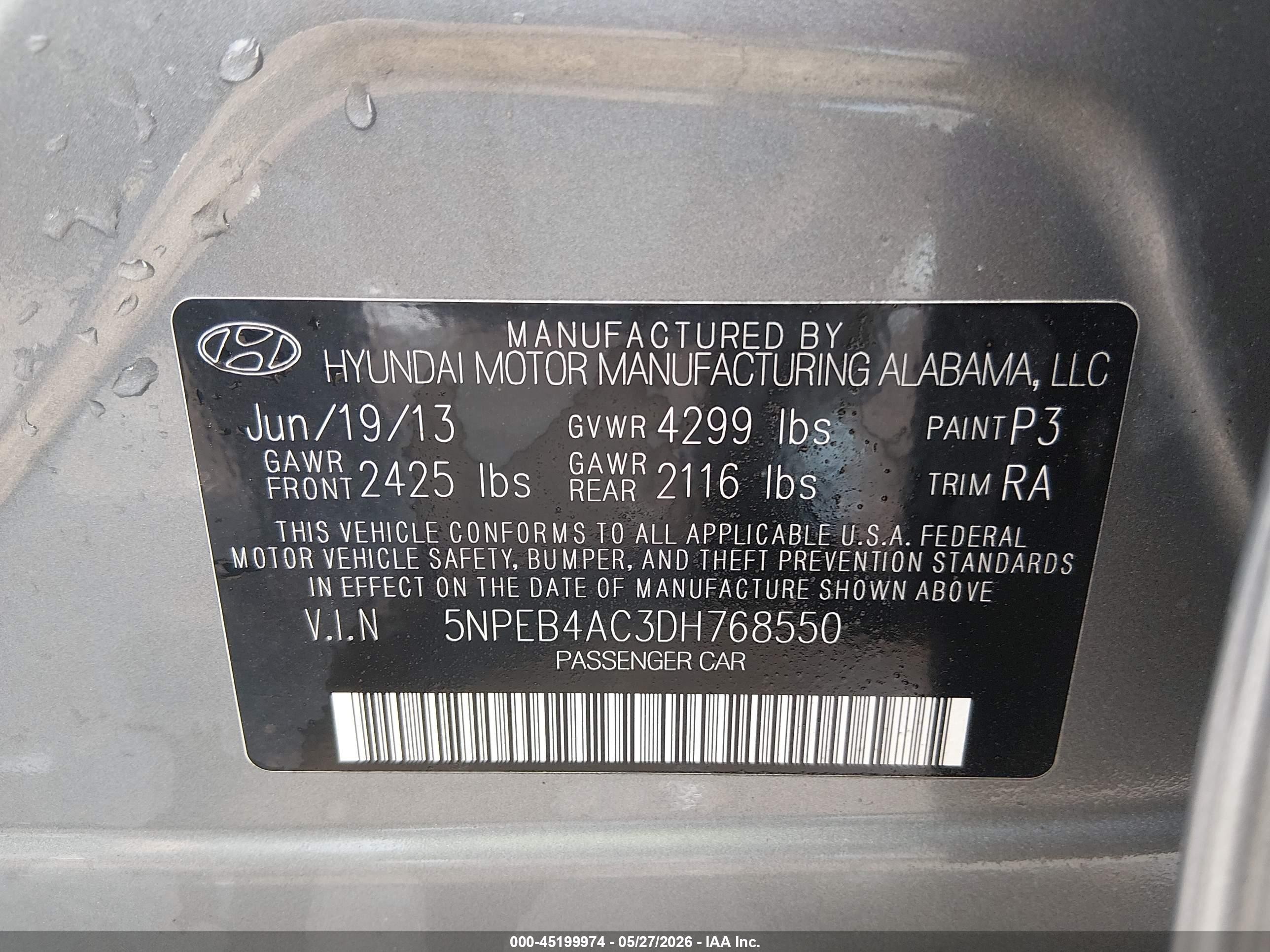 2013 Hyundai Sonata Gls Gray vin: 5NPEB4AC3DH768550