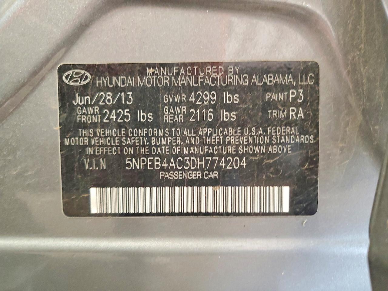 2013 Hyundai Sonata Gls Gray vin: 5NPEB4AC3DH774204