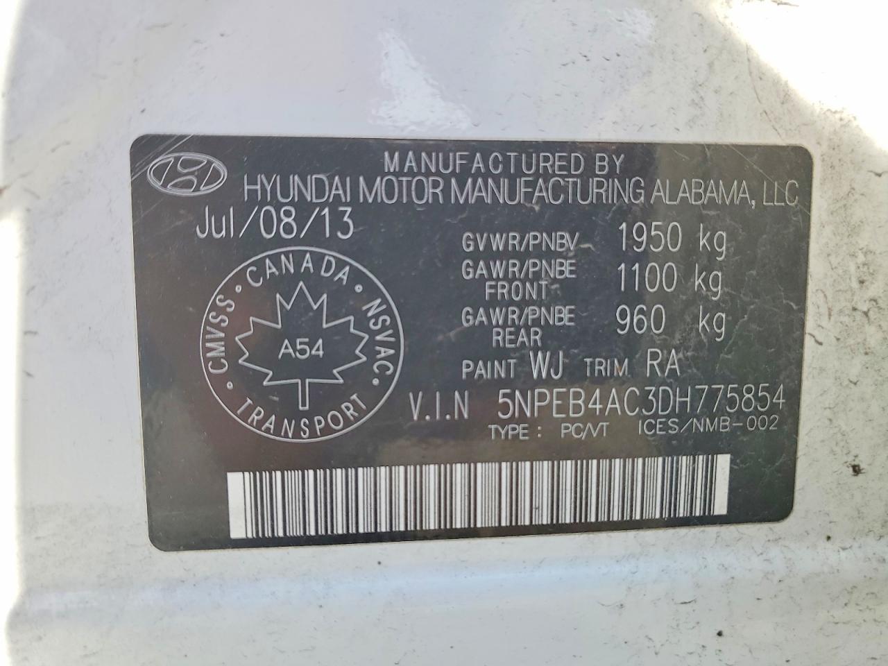2013 Hyundai Sonata Gls White vin: 5NPEB4AC3DH775854