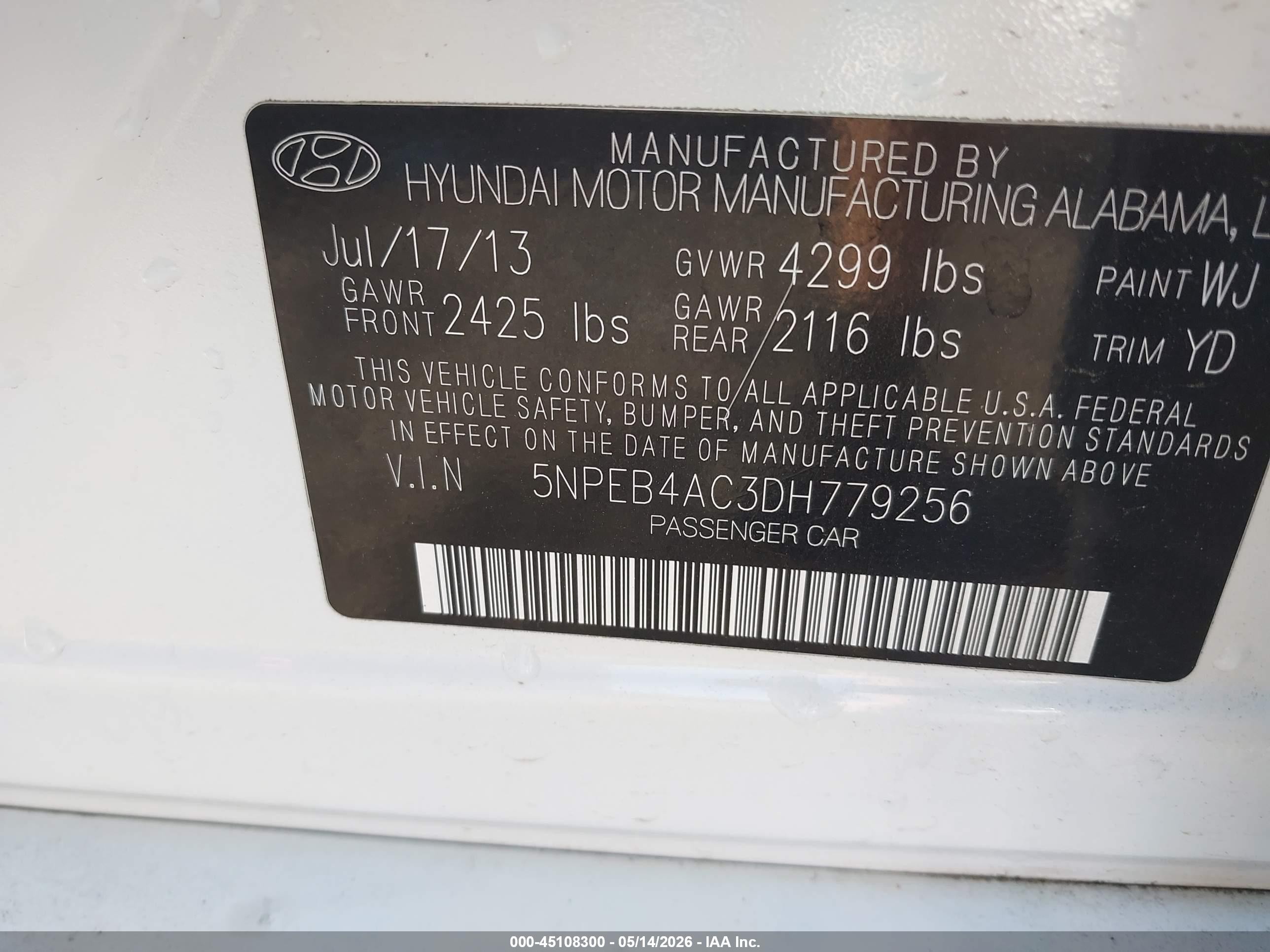 2013 Hyundai Sonata Gls White vin: 5NPEB4AC3DH779256