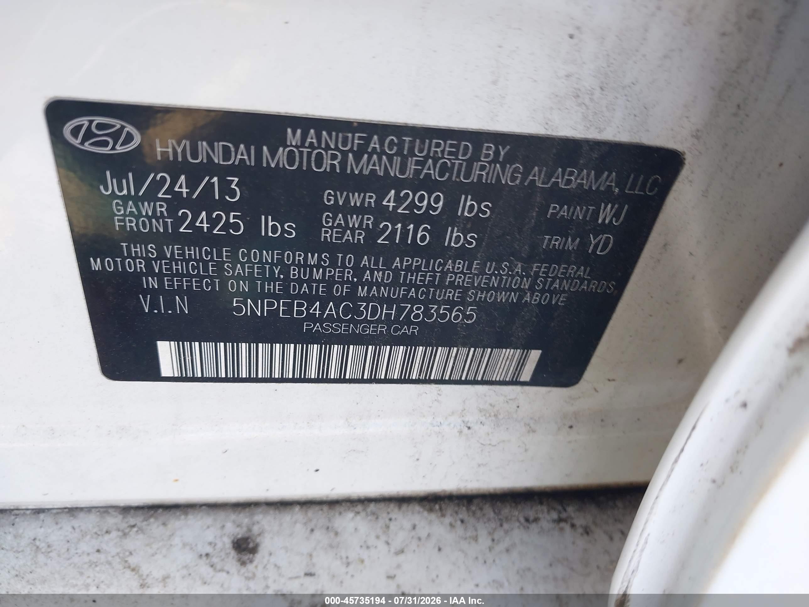 2013 Hyundai Sonata Gls White vin: 5NPEB4AC3DH783565