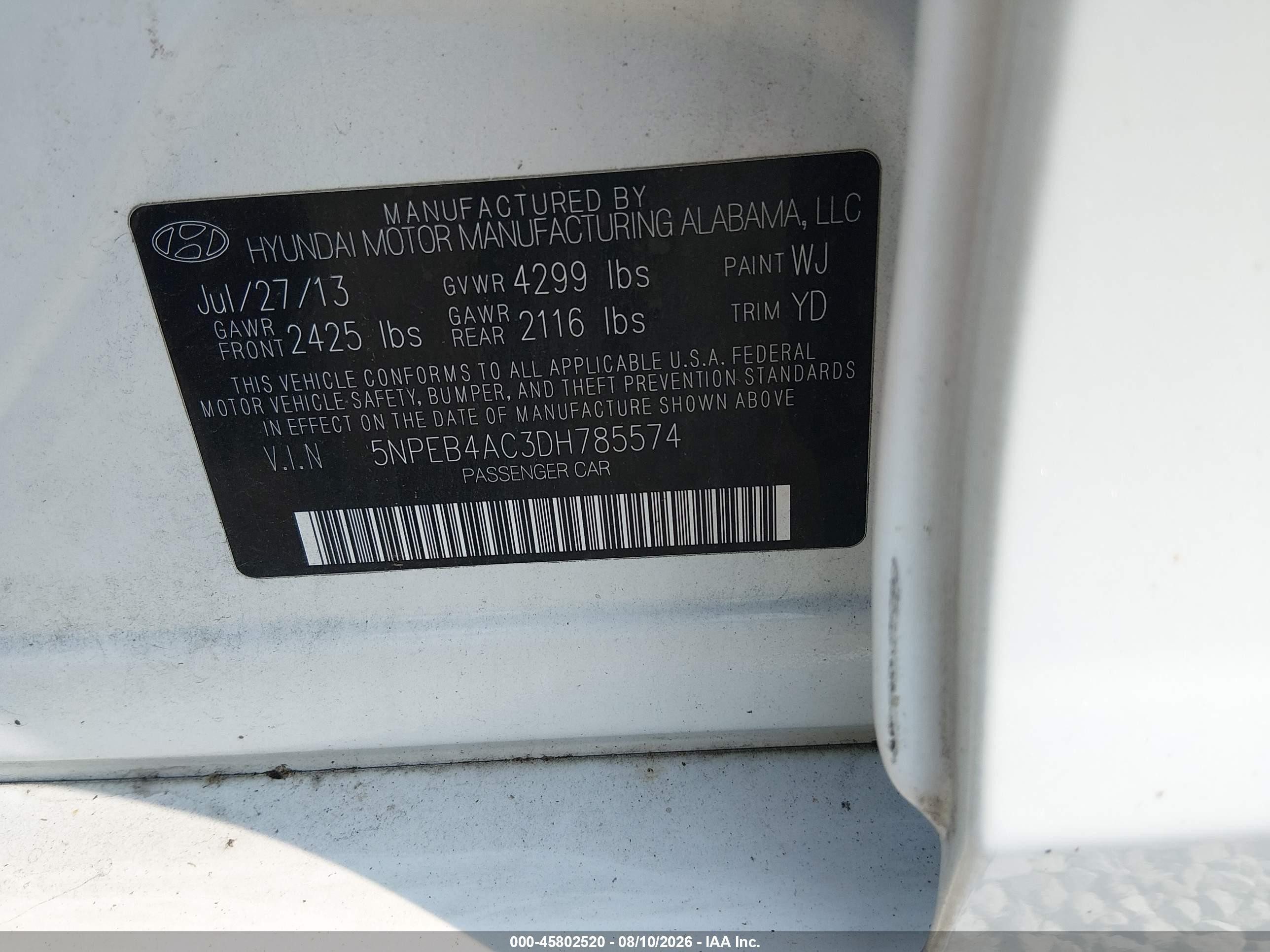 2013 Hyundai Sonata Gls Белый vin: 5NPEB4AC3DH785574