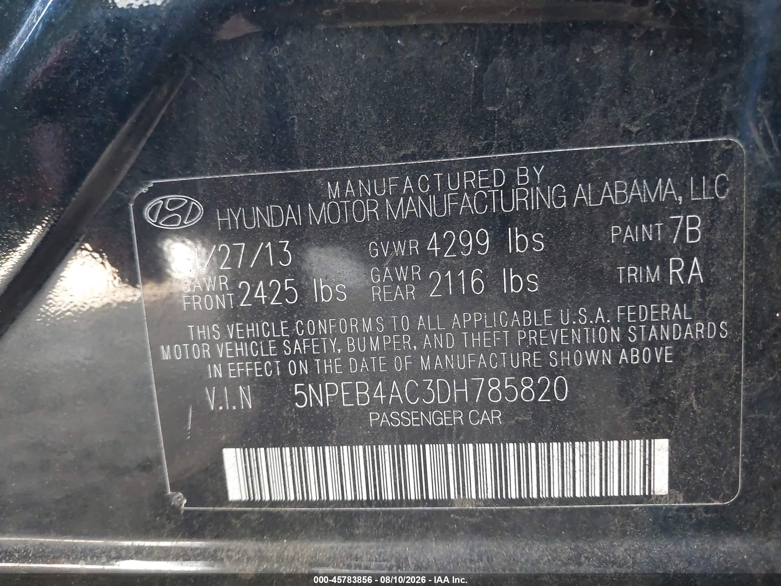 2013 Hyundai Sonata Gls Черный vin: 5NPEB4AC3DH785820