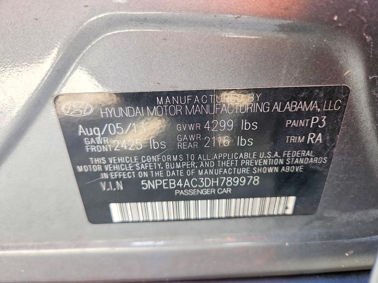 2013 Hyundai Sonata Gls Gray vin: 5NPEB4AC3DH789978