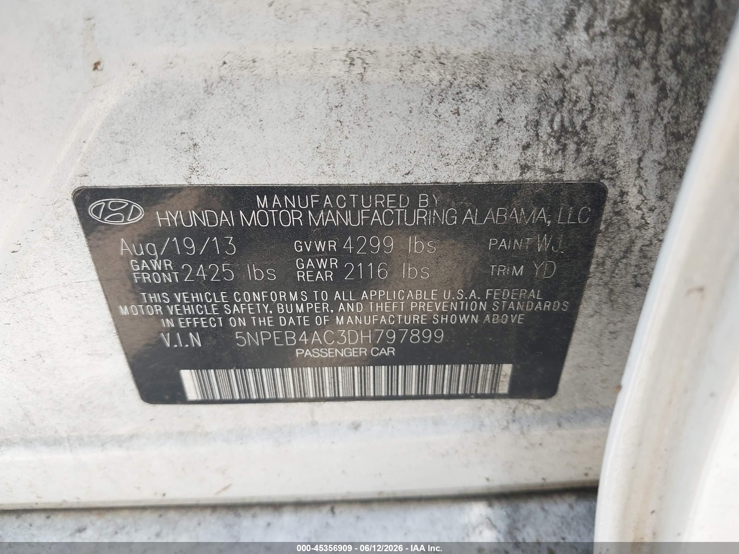 2013 Hyundai Sonata Gls White vin: 5NPEB4AC3DH797899