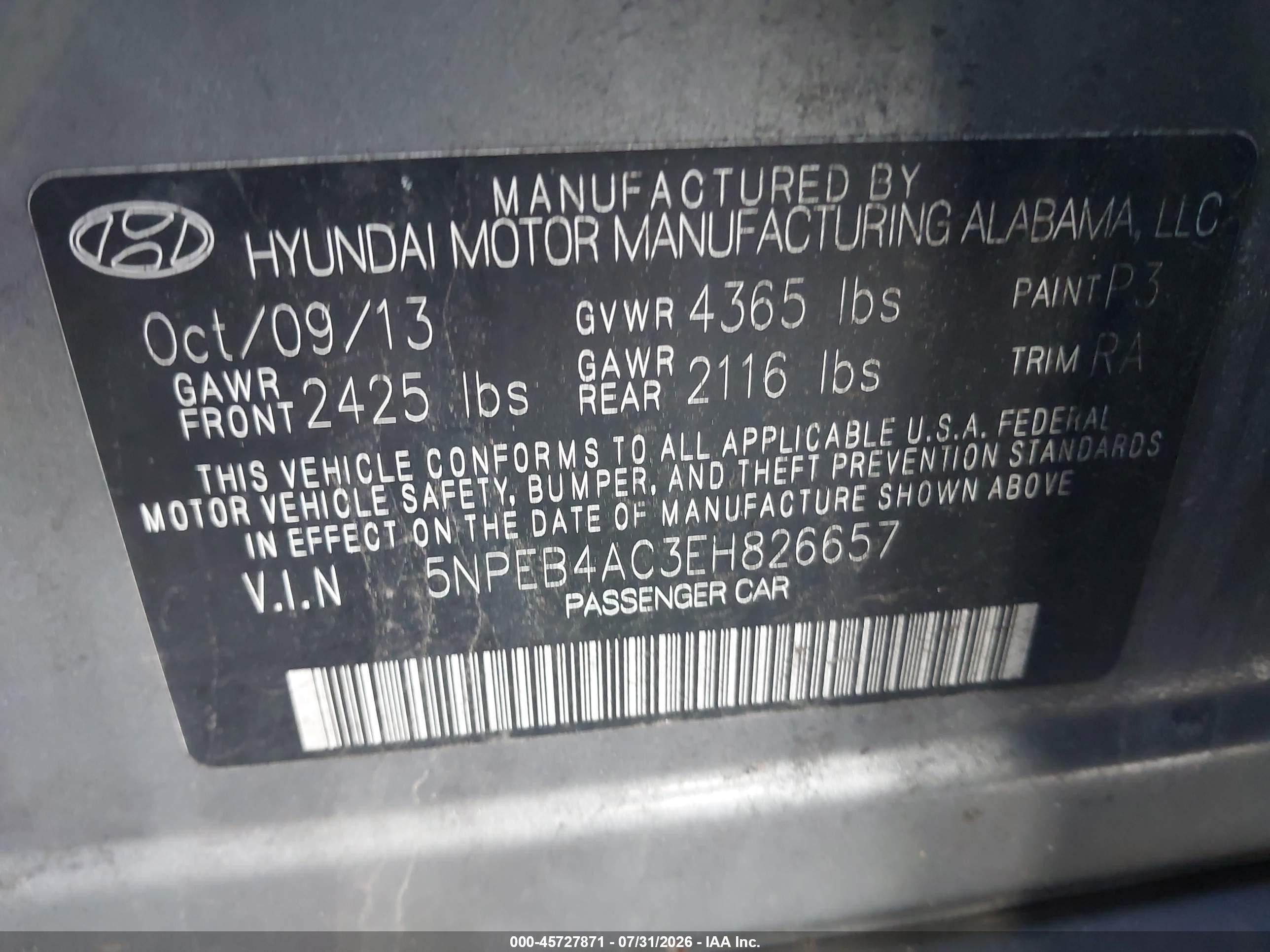2014 Hyundai Sonata Gls Gray vin: 5NPEB4AC3EH826657
