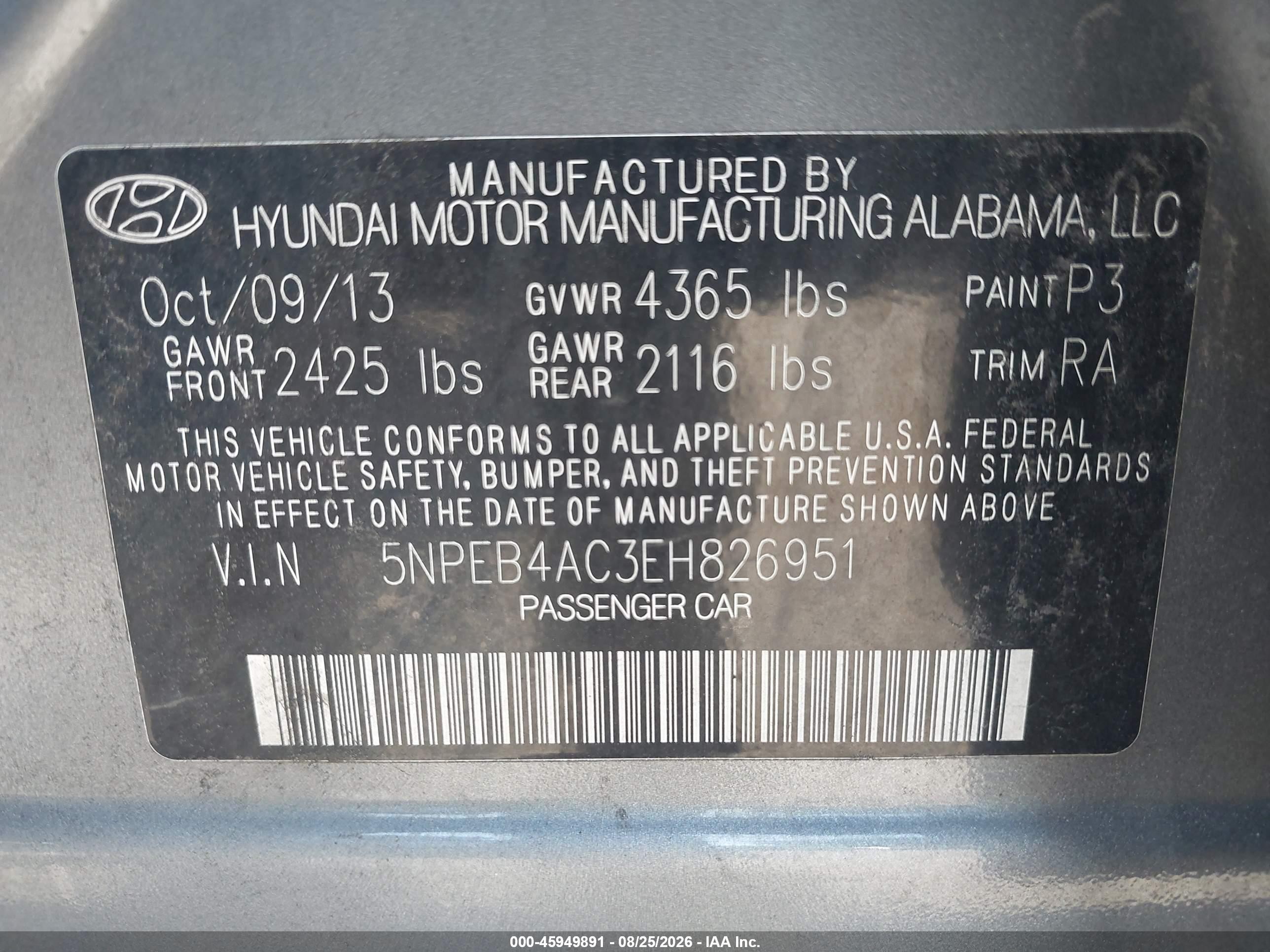 2014 Hyundai Sonata Gls Gray vin: 5NPEB4AC3EH826951