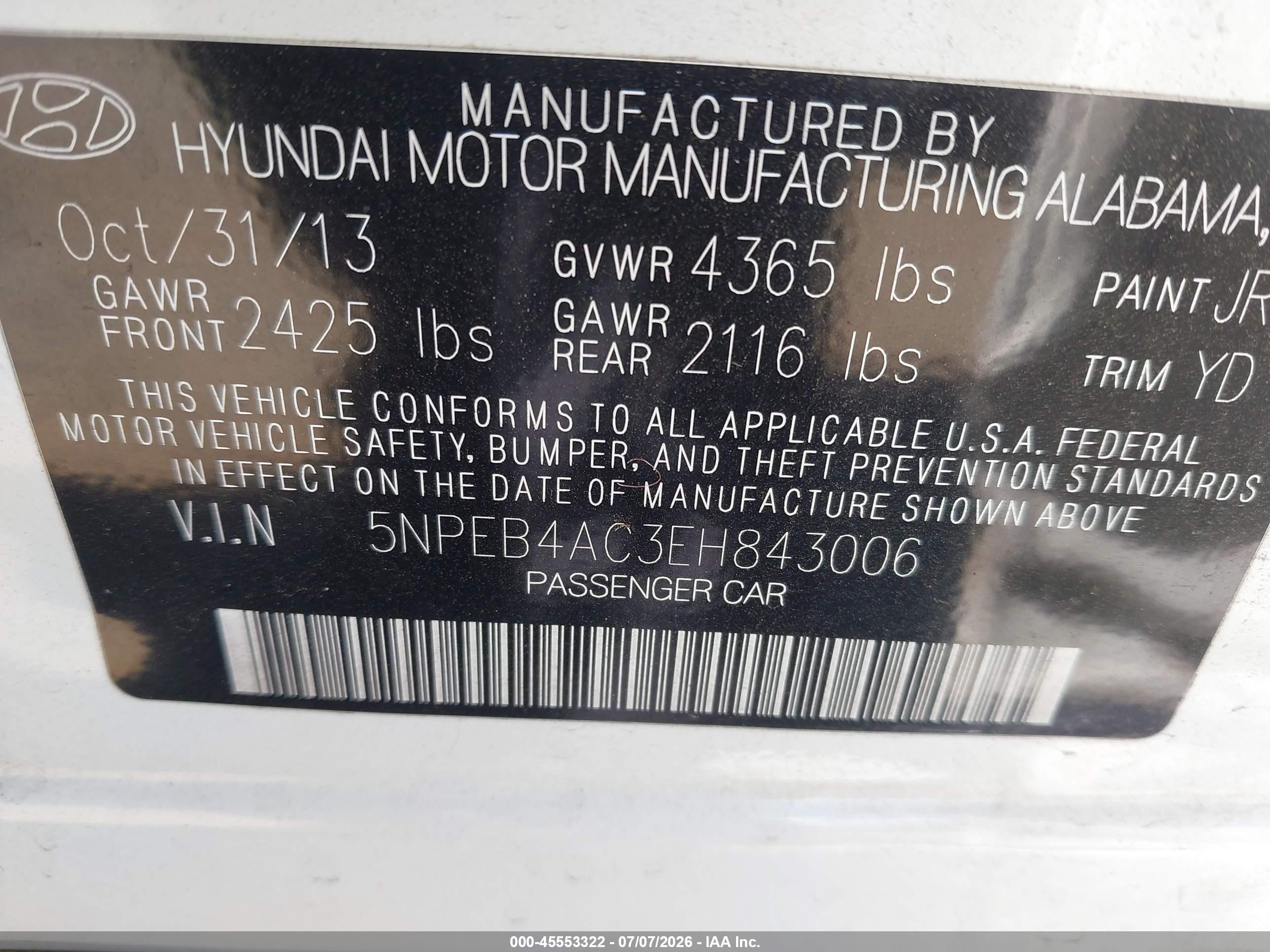 2014 Hyundai Sonata Gls White vin: 5NPEB4AC3EH843006