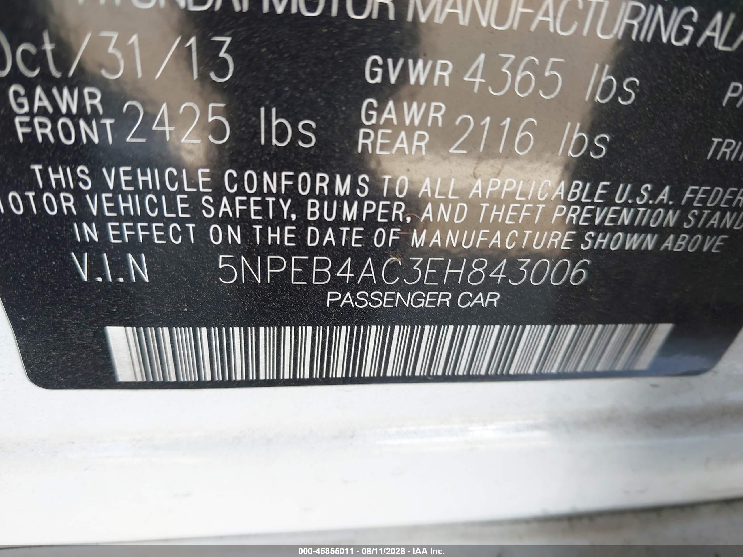 2014 Hyundai Sonata Gls White vin: 5NPEB4AC3EH843006
