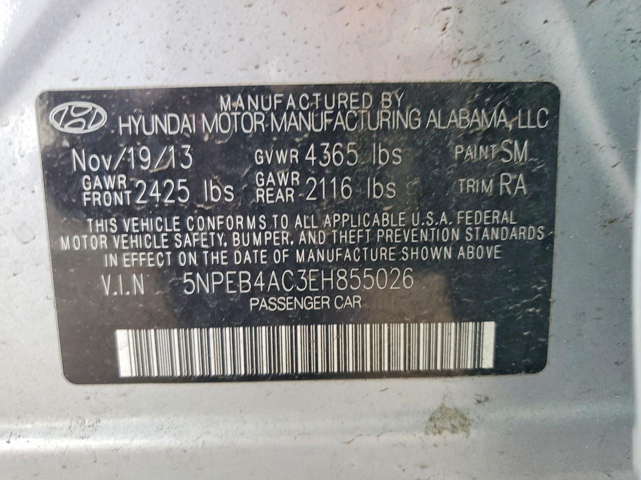 2014 Hyundai Sonata Gls Silver vin: 5NPEB4AC3EH855026