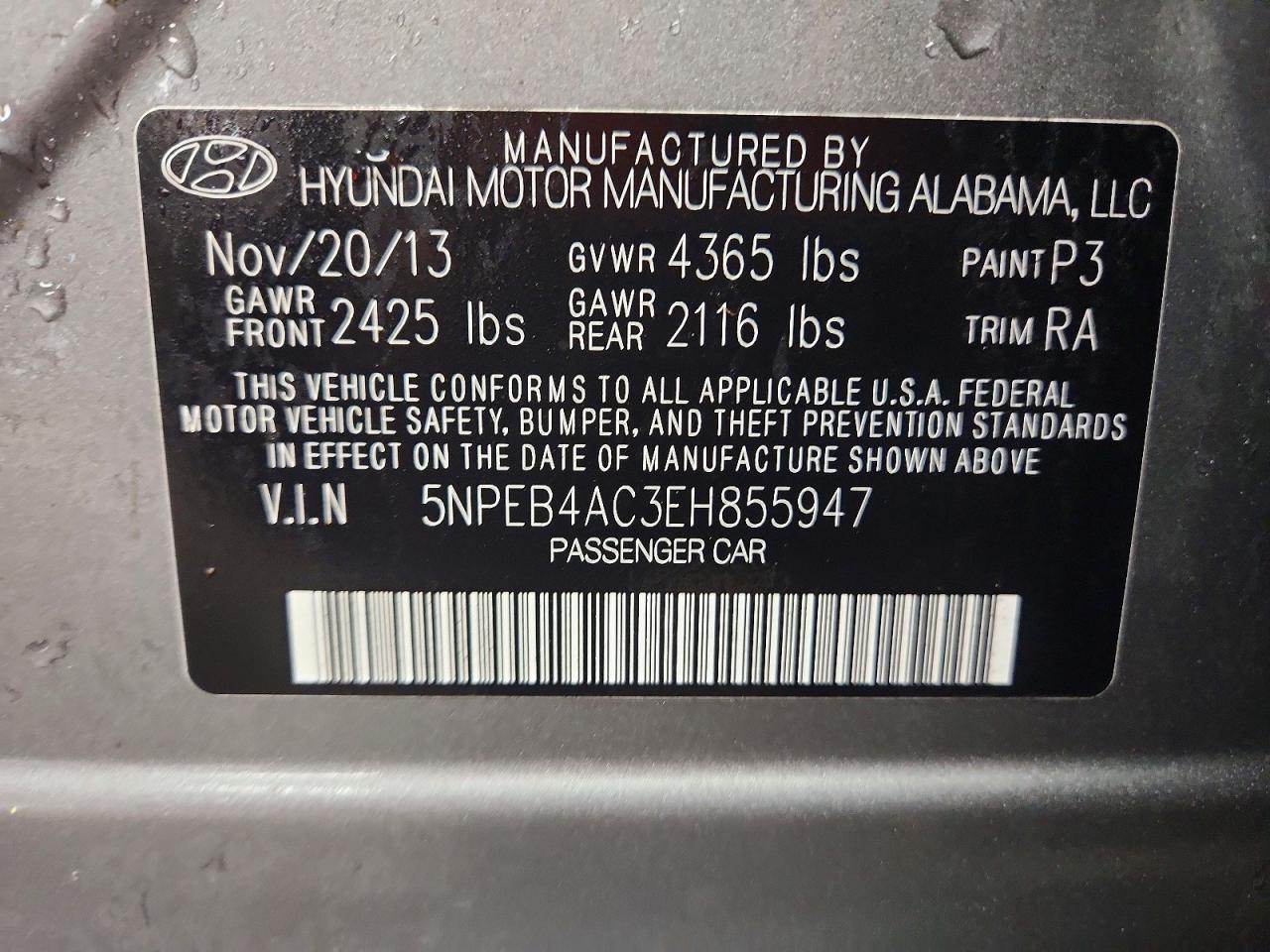 2014 Hyundai Sonata Gls Gray vin: 5NPEB4AC3EH855947
