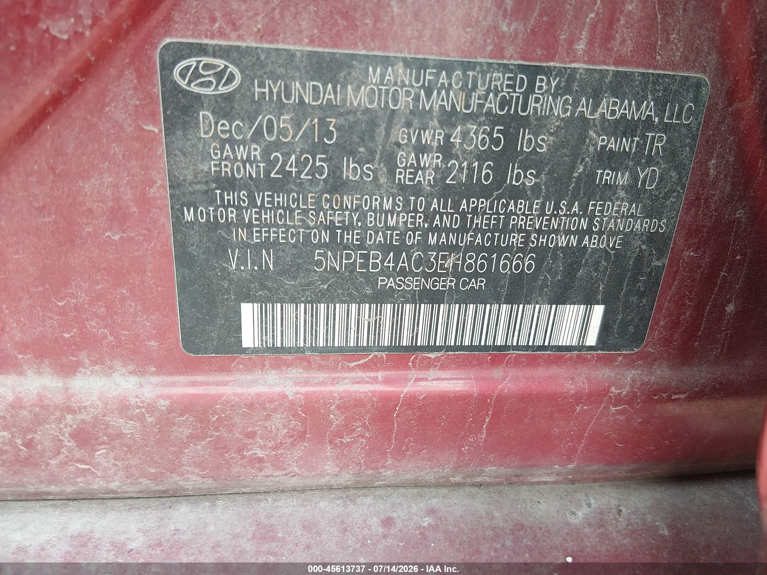 2014 Hyundai Sonata Gls Red vin: 5NPEB4AC3EH861666