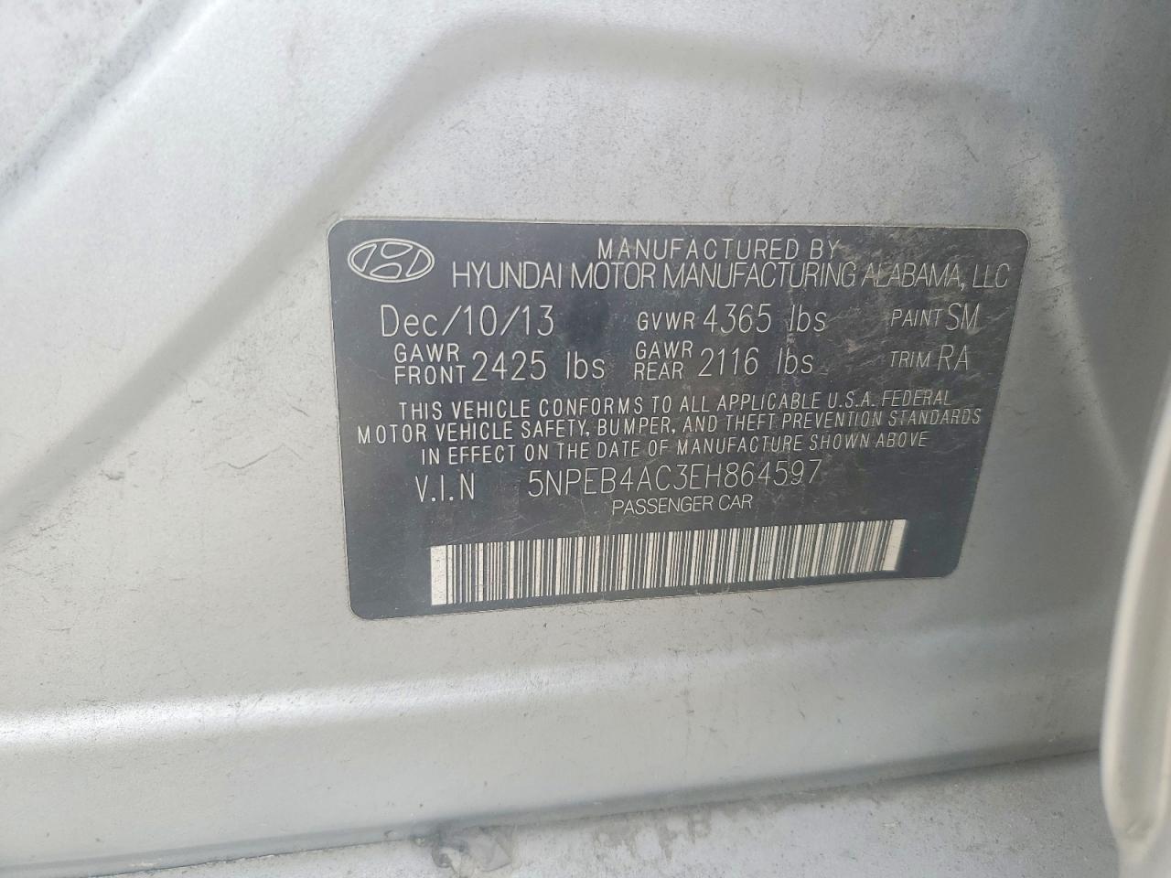 2014 Hyundai Sonata Gls Silver vin: 5NPEB4AC3EH864597