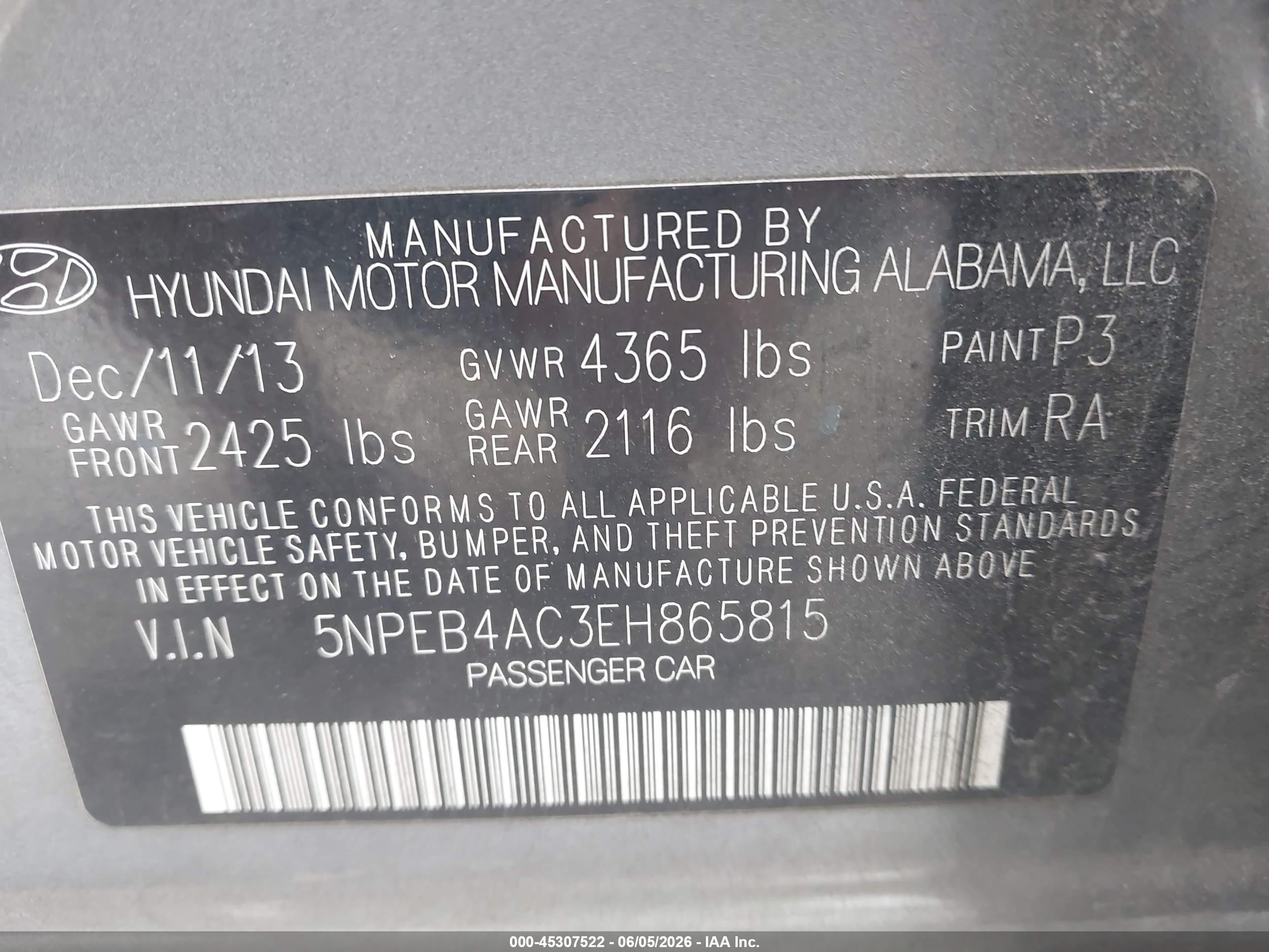 2014 Hyundai Sonata Gls Серый vin: 5NPEB4AC3EH865815