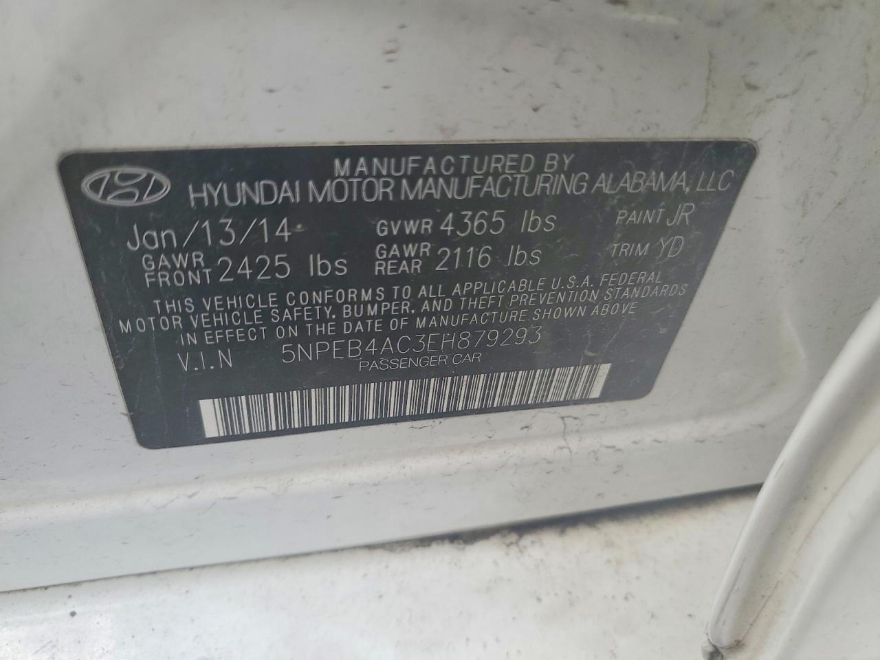 2014 Hyundai Sonata Gls White vin: 5NPEB4AC3EH879293