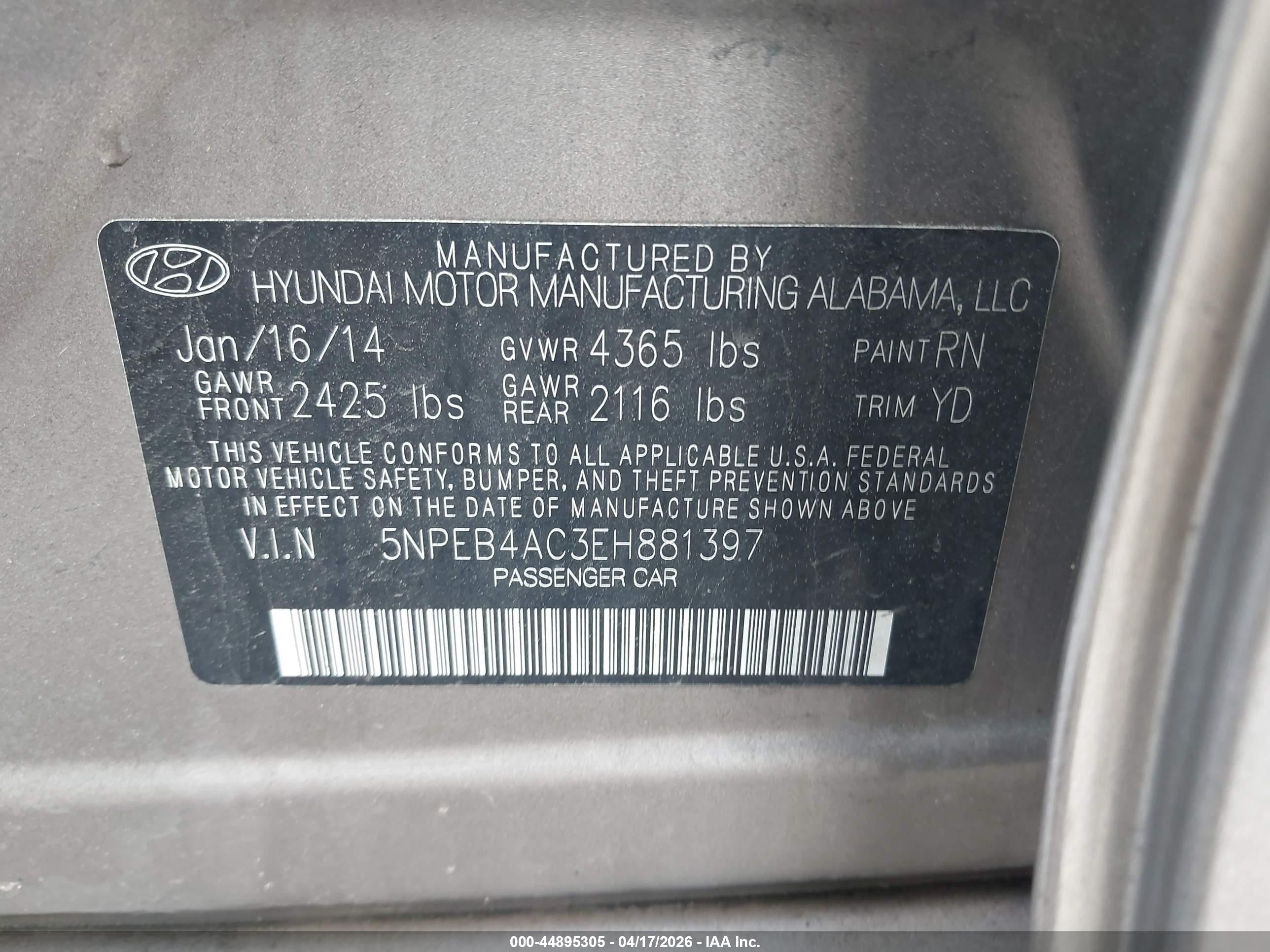 2014 Hyundai Sonata Gls Tan vin: 5NPEB4AC3EH881397