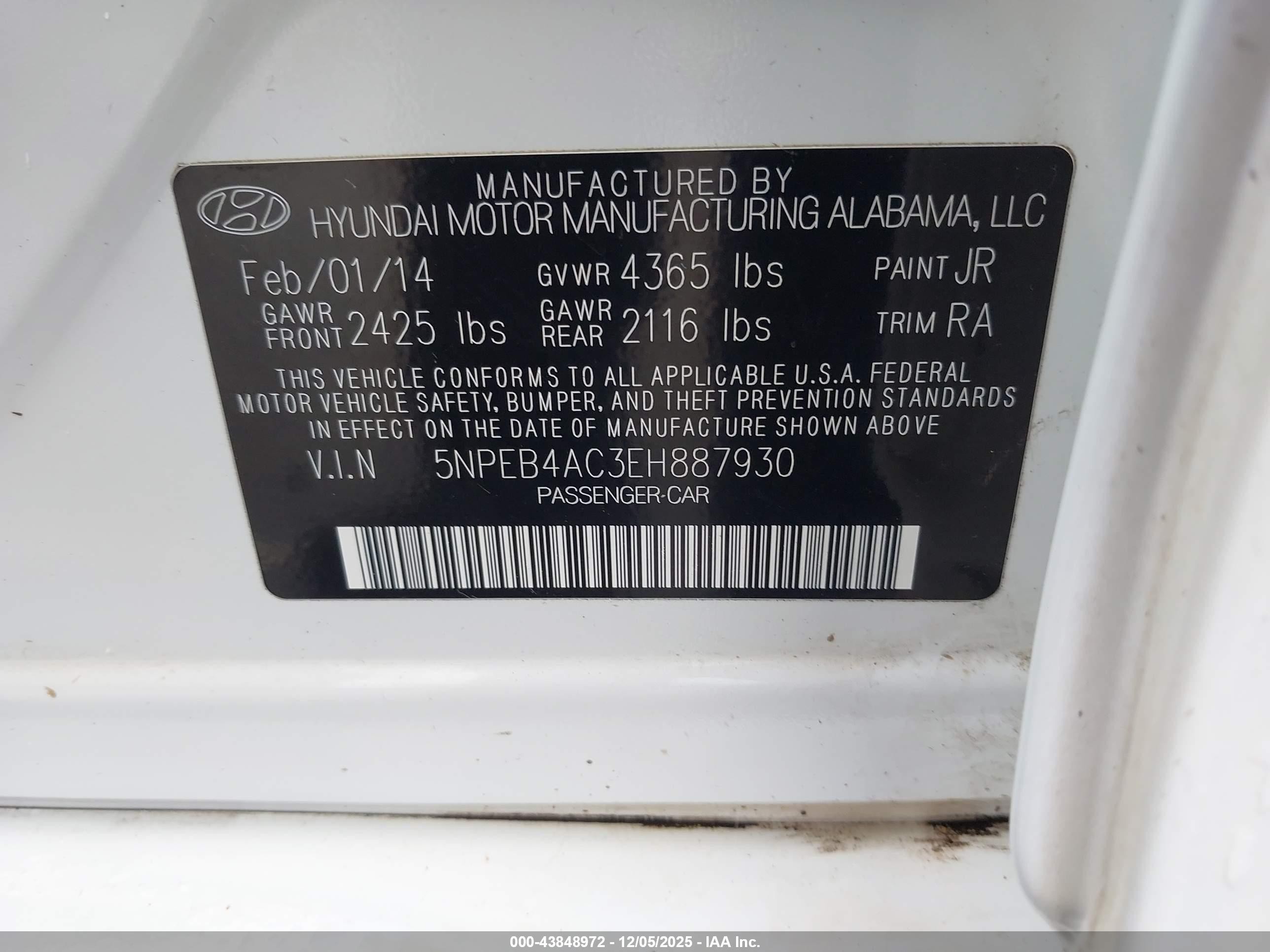 2014 Hyundai Sonata Gls Белый vin: 5NPEB4AC3EH887930