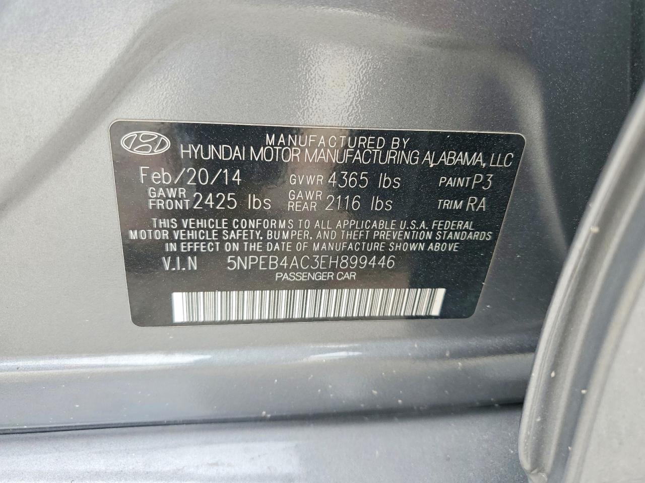2014 Hyundai Sonata Gls Gray vin: 5NPEB4AC3EH899446
