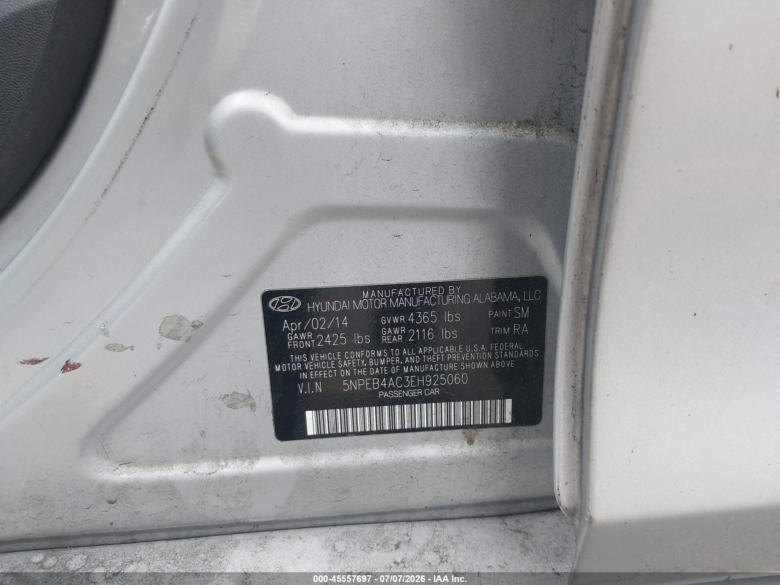 2014 Hyundai Sonata Gls Silver vin: 5NPEB4AC3EH925060