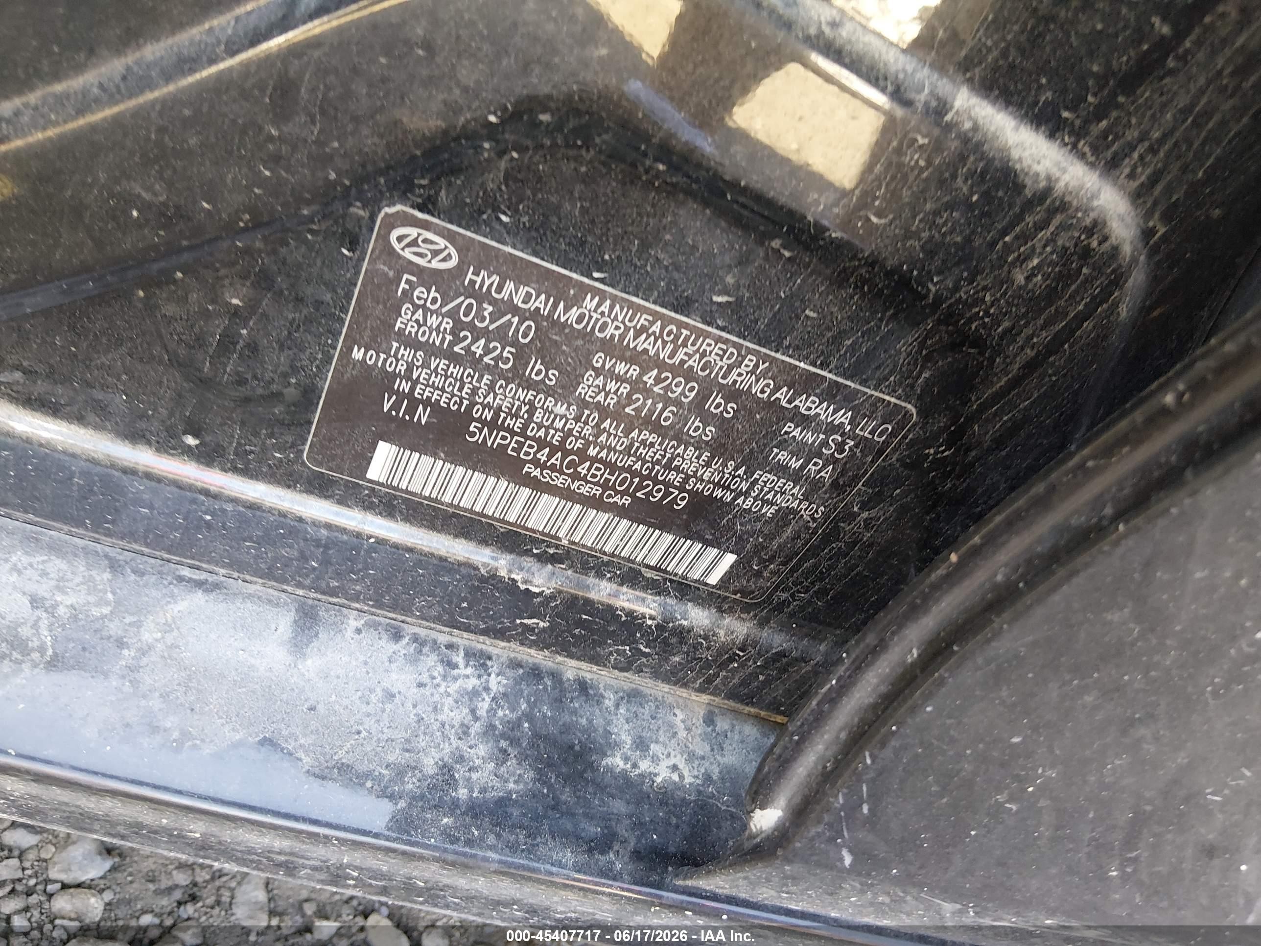 2011 Hyundai Sonata Gls Black vin: 5NPEB4AC4BH012979