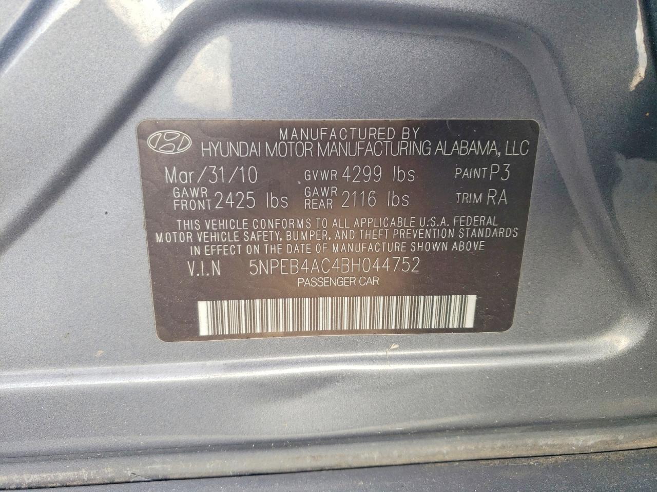 2011 Hyundai Sonata Gls Gray vin: 5NPEB4AC4BH044752