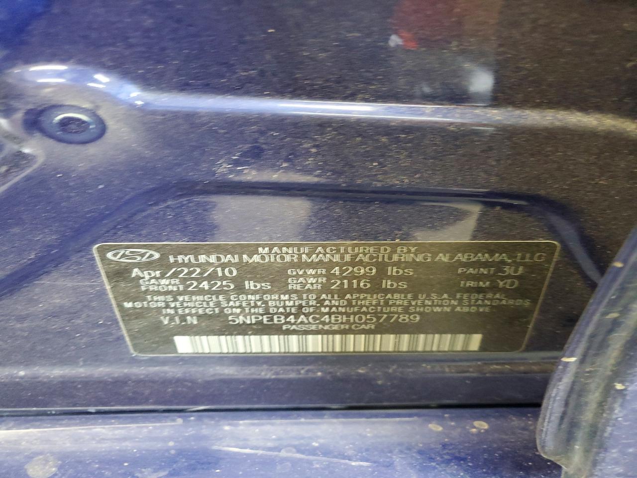 2011 Hyundai Sonata Gls Blue vin: 5NPEB4AC4BH057789
