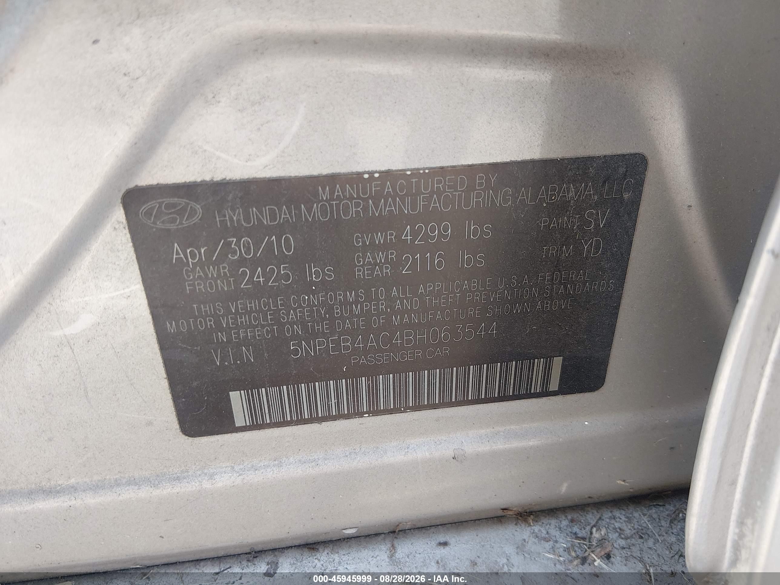 2011 Hyundai Sonata Gls Gold vin: 5NPEB4AC4BH063544