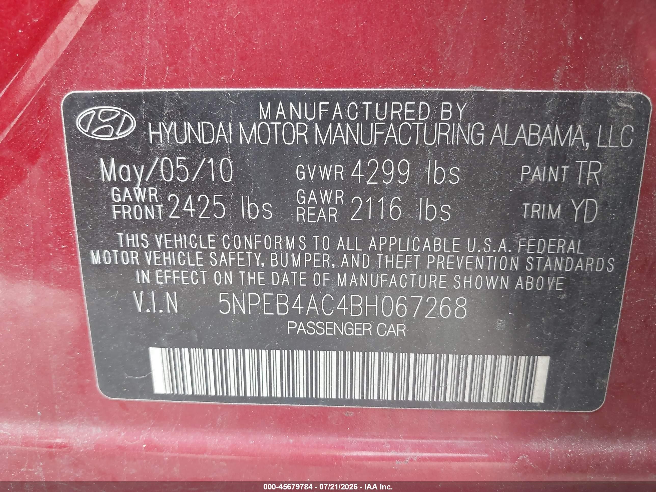 2011 Hyundai Sonata Gls Red vin: 5NPEB4AC4BH067268