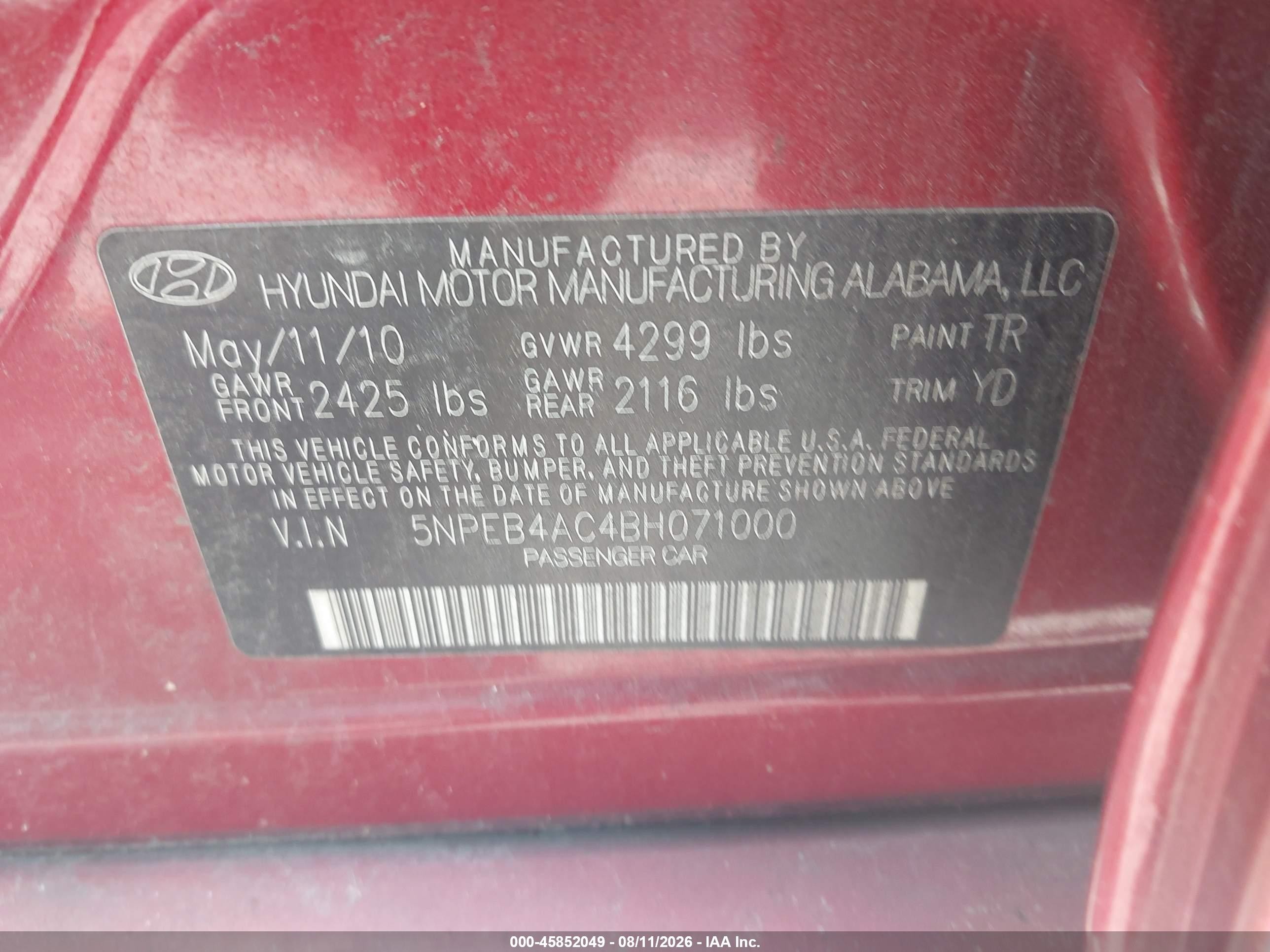 2011 Hyundai Sonata Gls Красный vin: 5NPEB4AC4BH071000