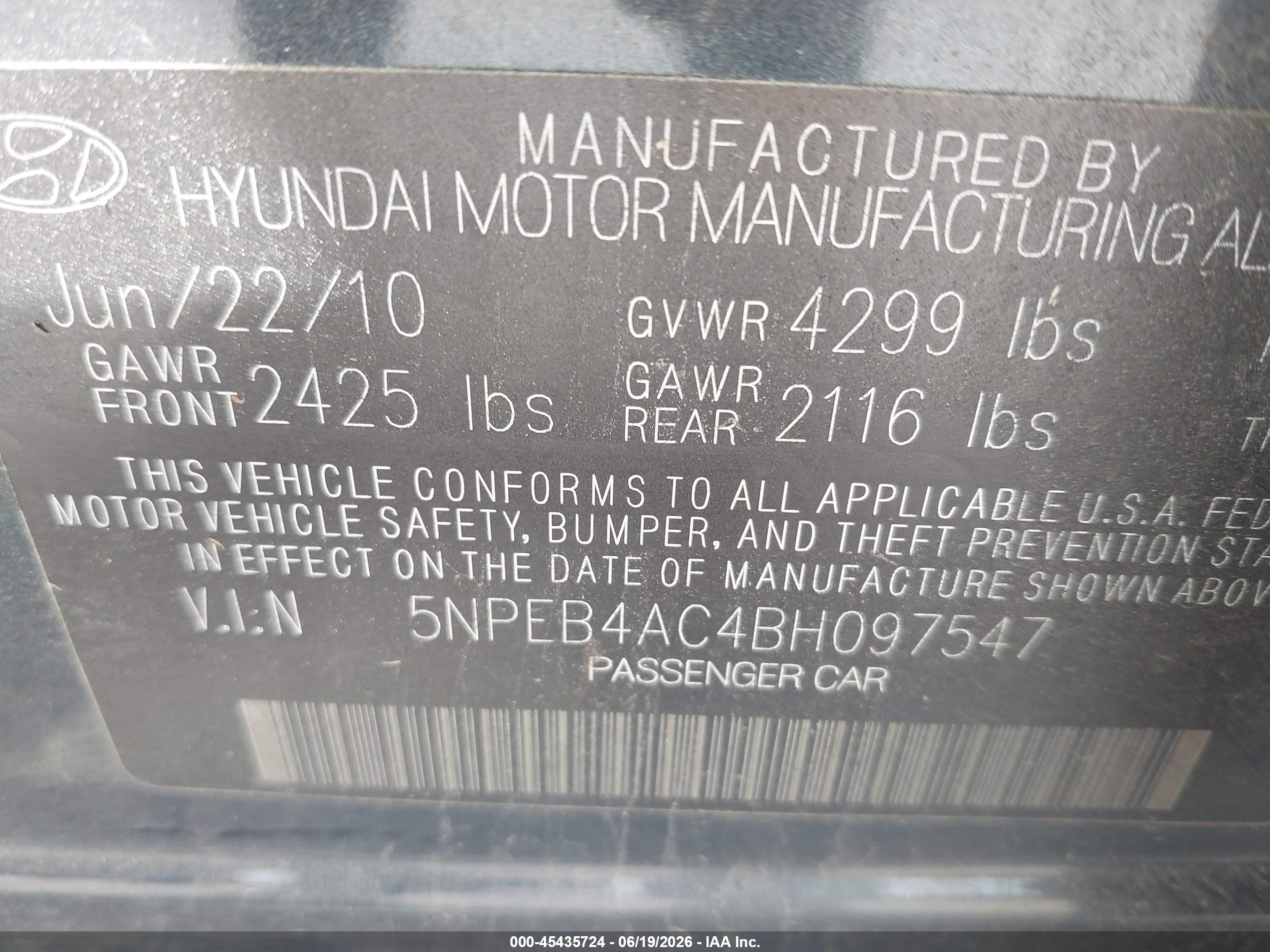 2011 Hyundai Sonata Gls Blue vin: 5NPEB4AC4BH097547