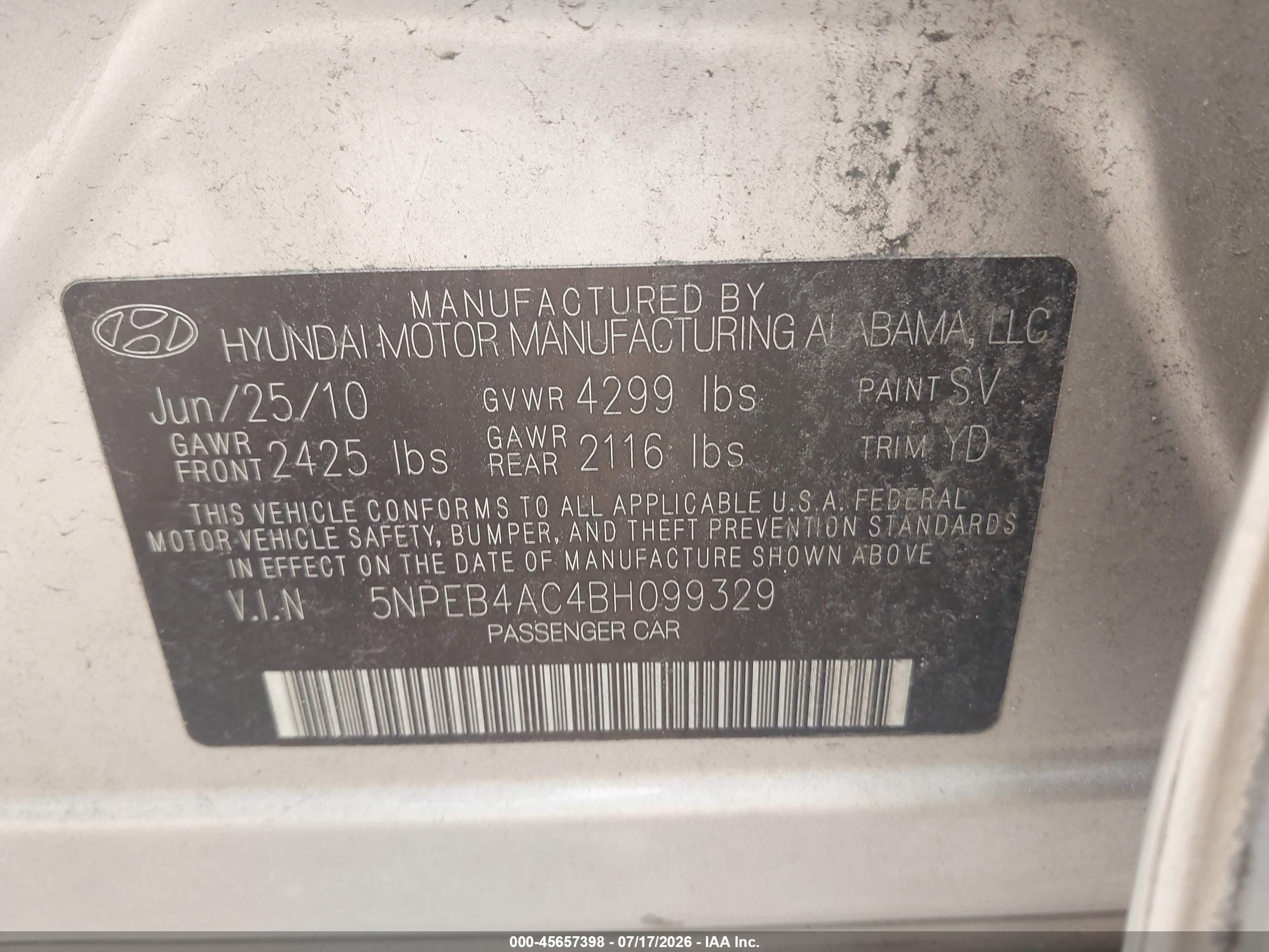 2011 Hyundai Sonata Gls Silver vin: 5NPEB4AC4BH099329
