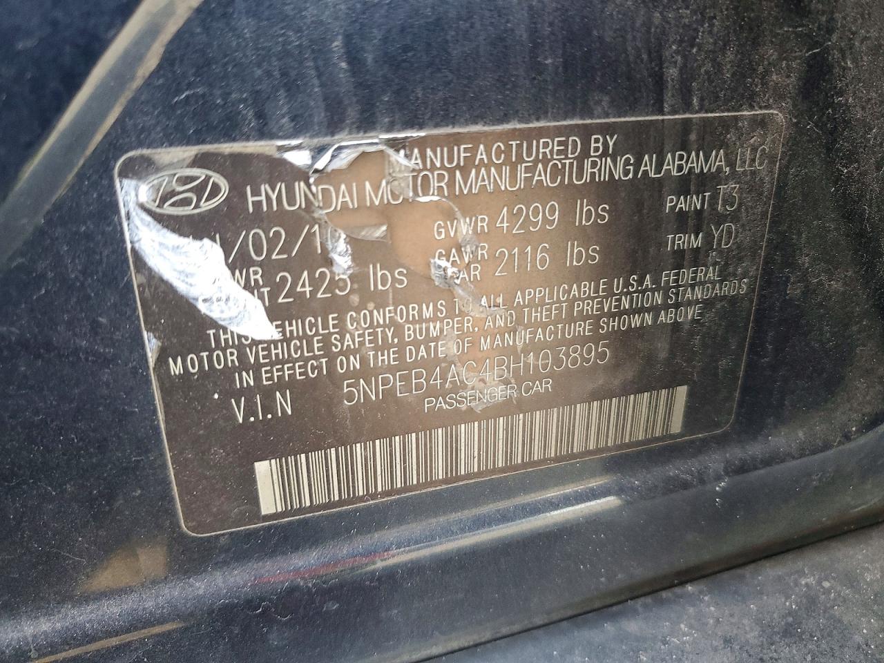 2011 Hyundai Sonata Gls Black vin: 5NPEB4AC4BH103895