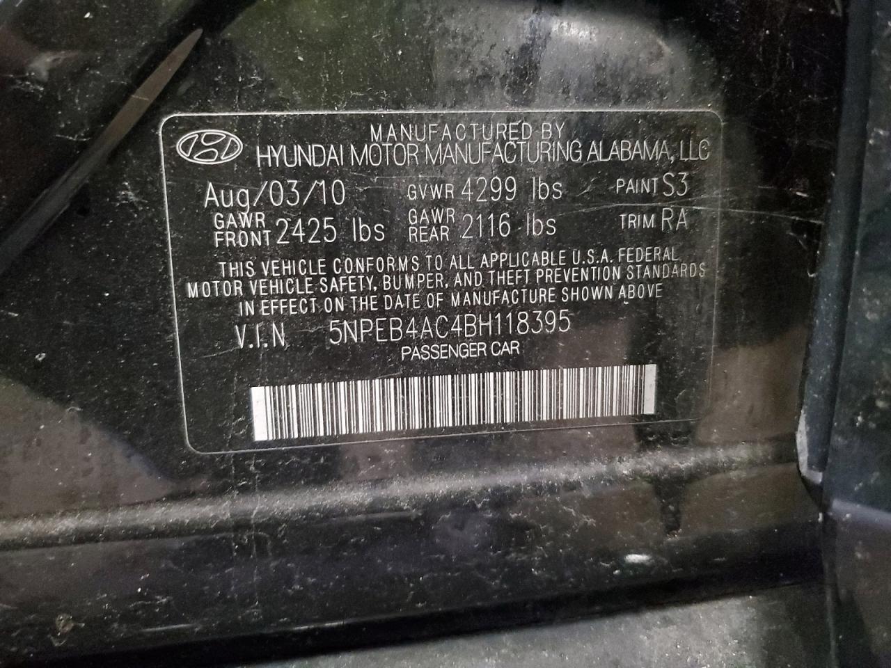 2011 Hyundai Sonata Gls Black vin: 5NPEB4AC4BH118395