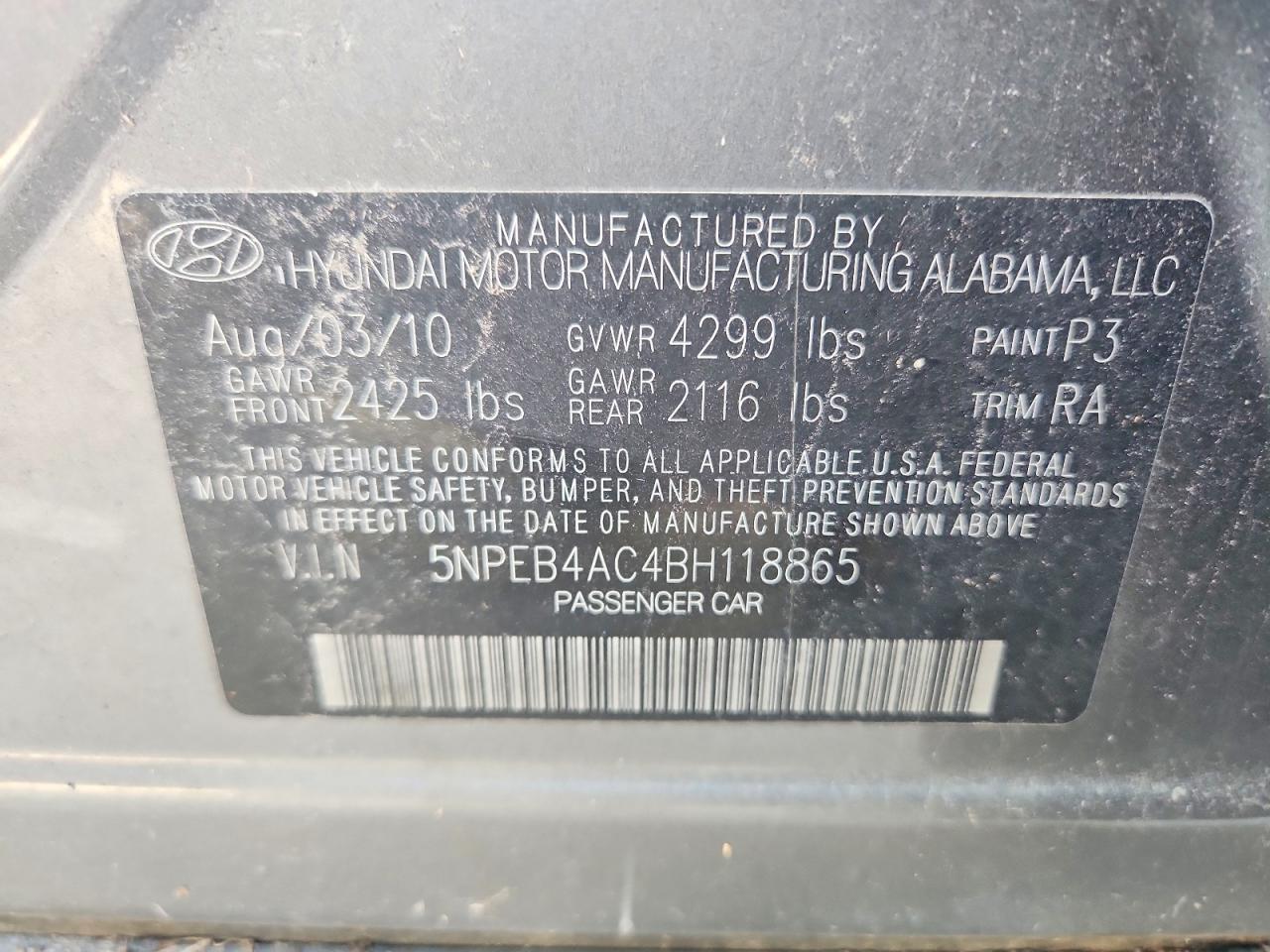 2011 Hyundai Sonata Gls Gray vin: 5NPEB4AC4BH118865
