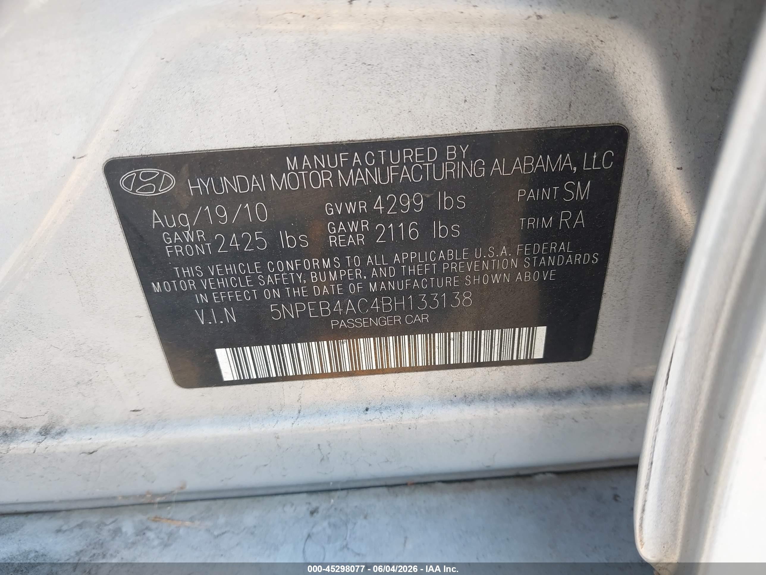 2011 Hyundai Sonata Gls Silver vin: 5NPEB4AC4BH133138
