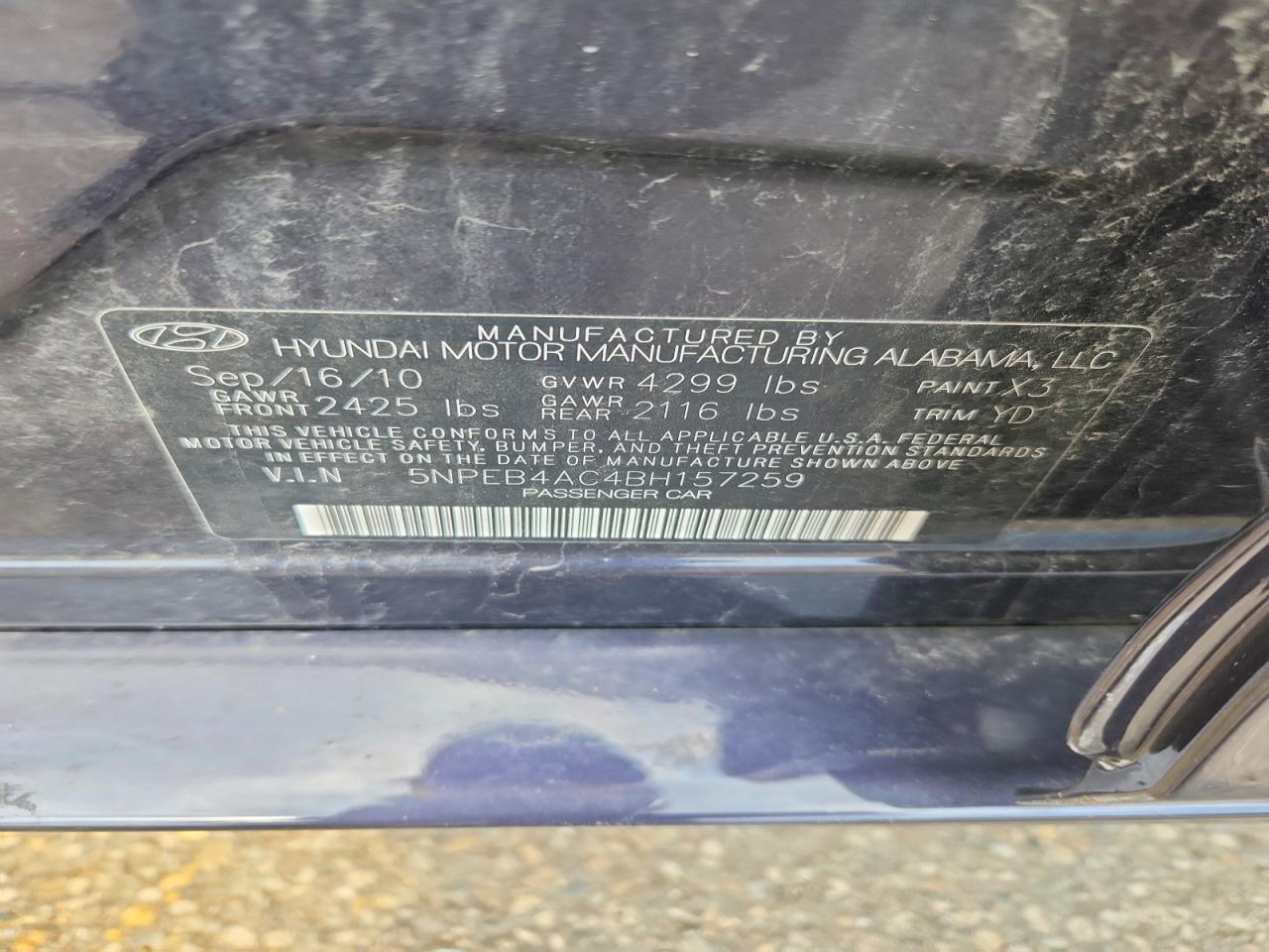 2011 Hyundai Sonata Gls Black vin: 5NPEB4AC4BH157259