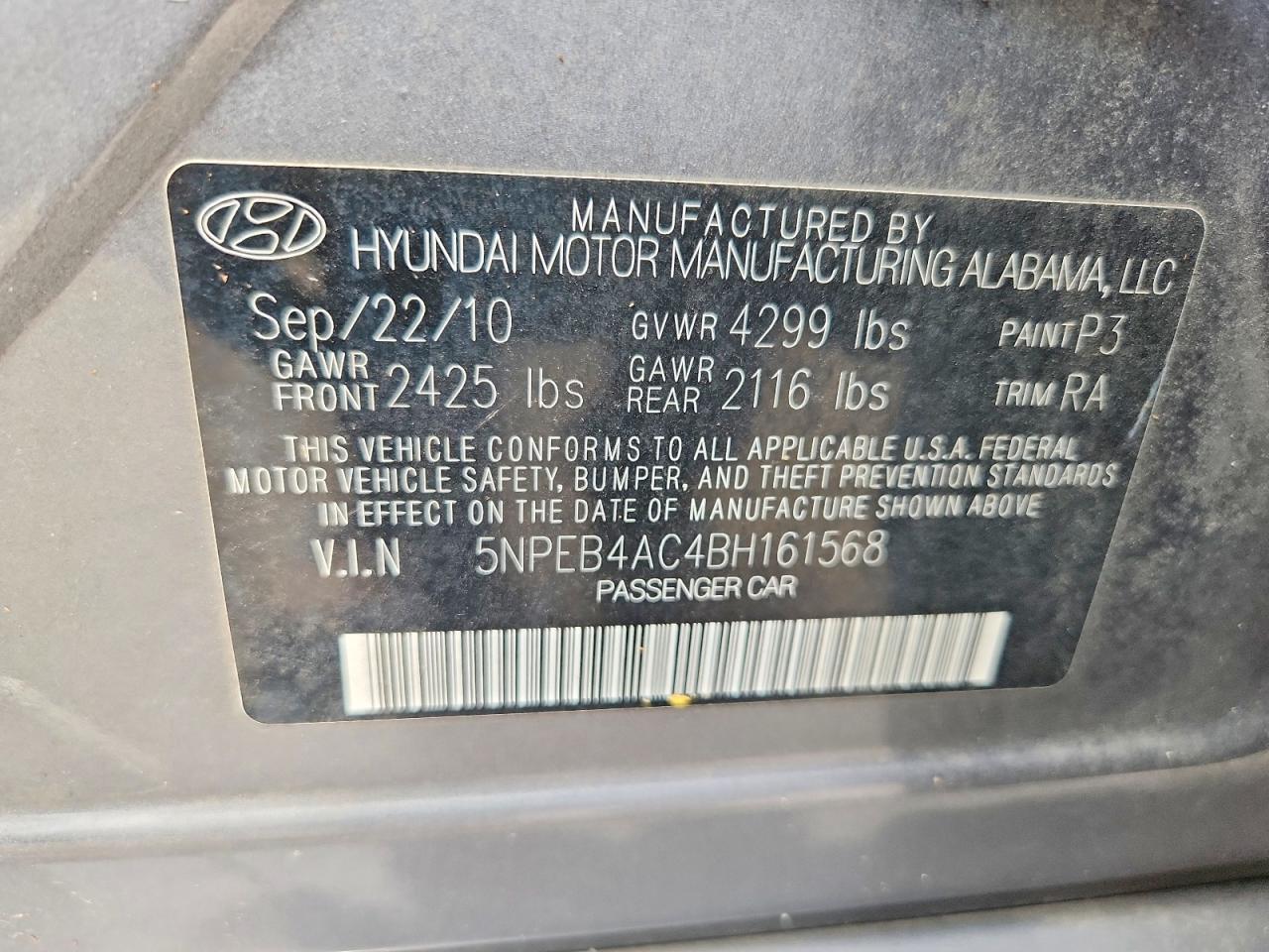 2011 Hyundai Sonata Gls Gray vin: 5NPEB4AC4BH161568
