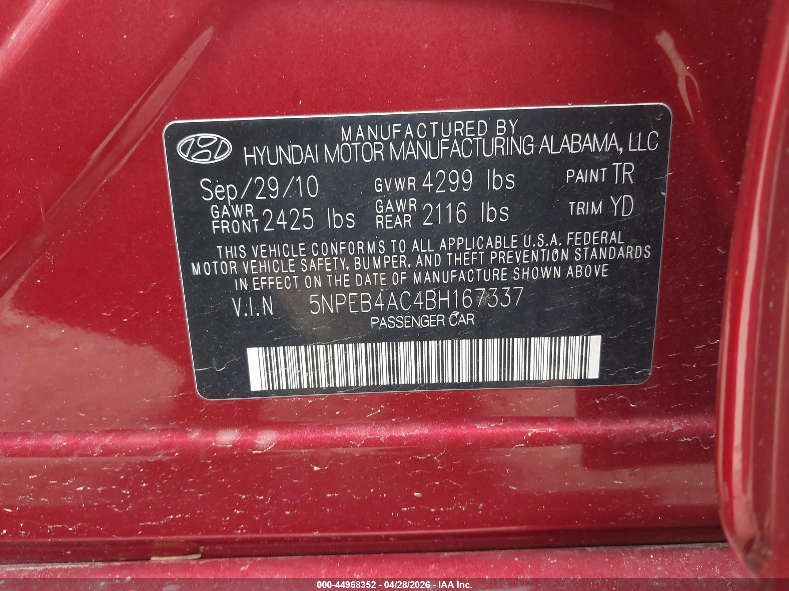 2011 Hyundai Sonata Gls Красный vin: 5NPEB4AC4BH167337